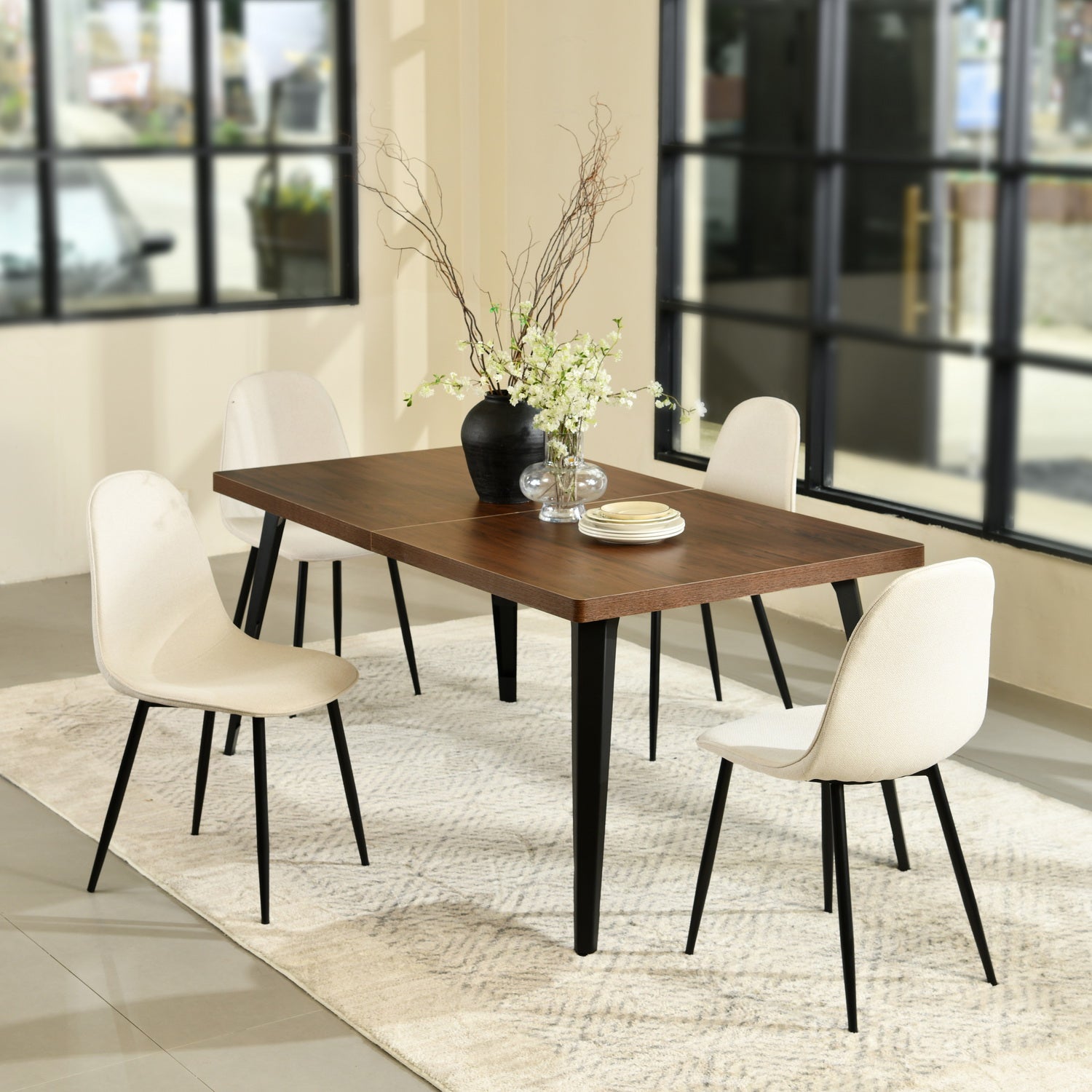 Stan 5 Piece Walnut & Charlton Upholstered Dining Set