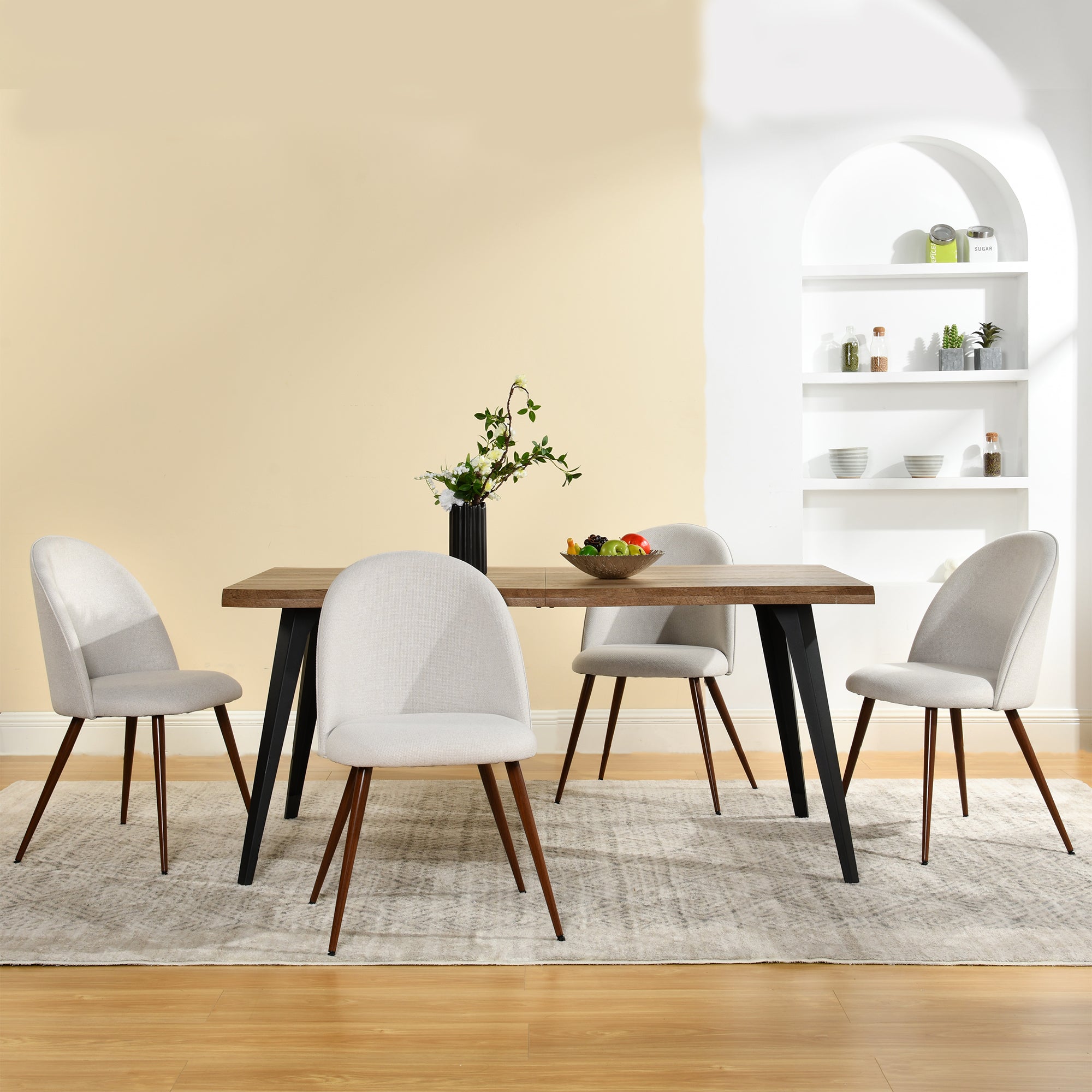 Stan 5 Piece Walnut & Haven Upholstered Dining Set