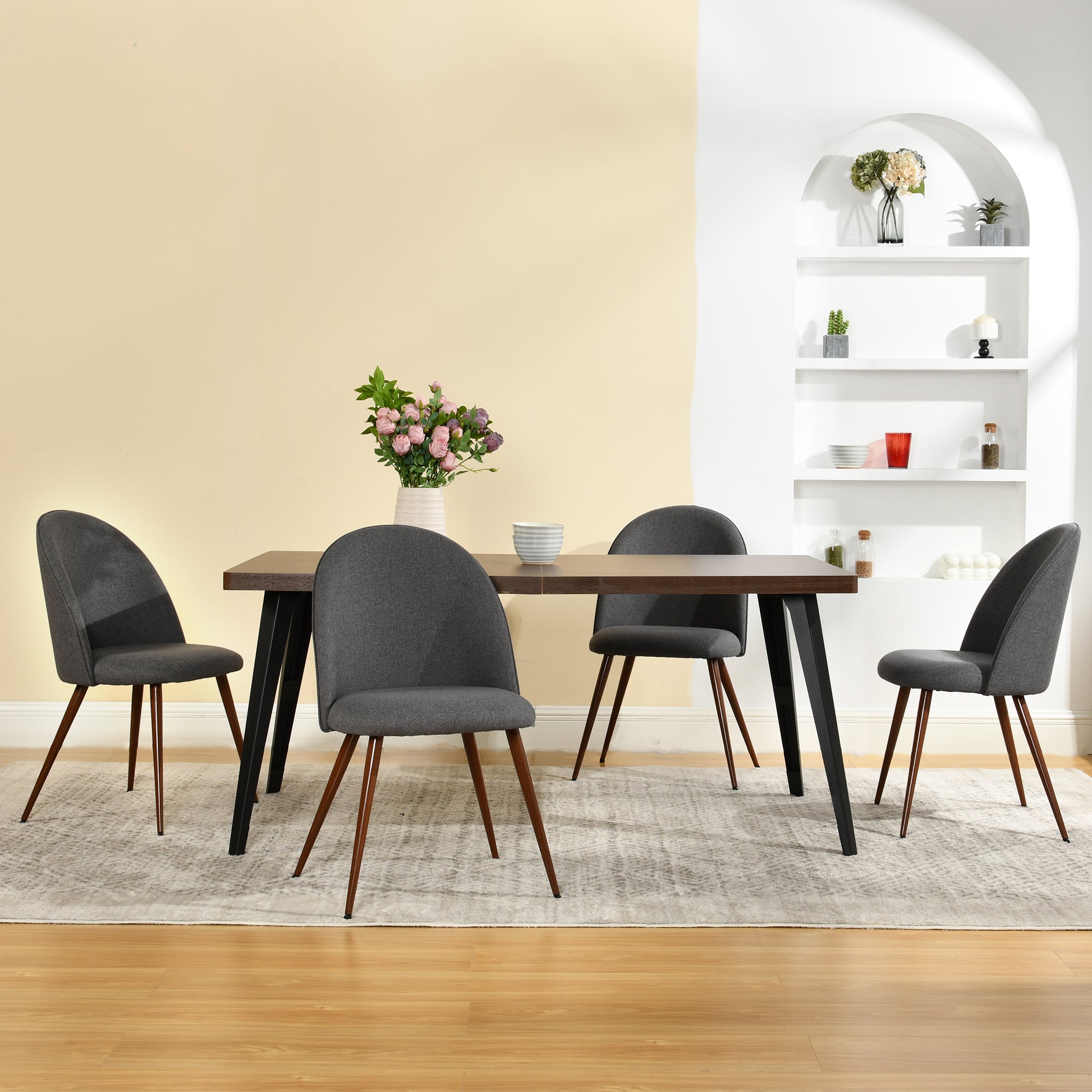 Stan 5 Piece Walnut & Haven Upholstered Dining Set