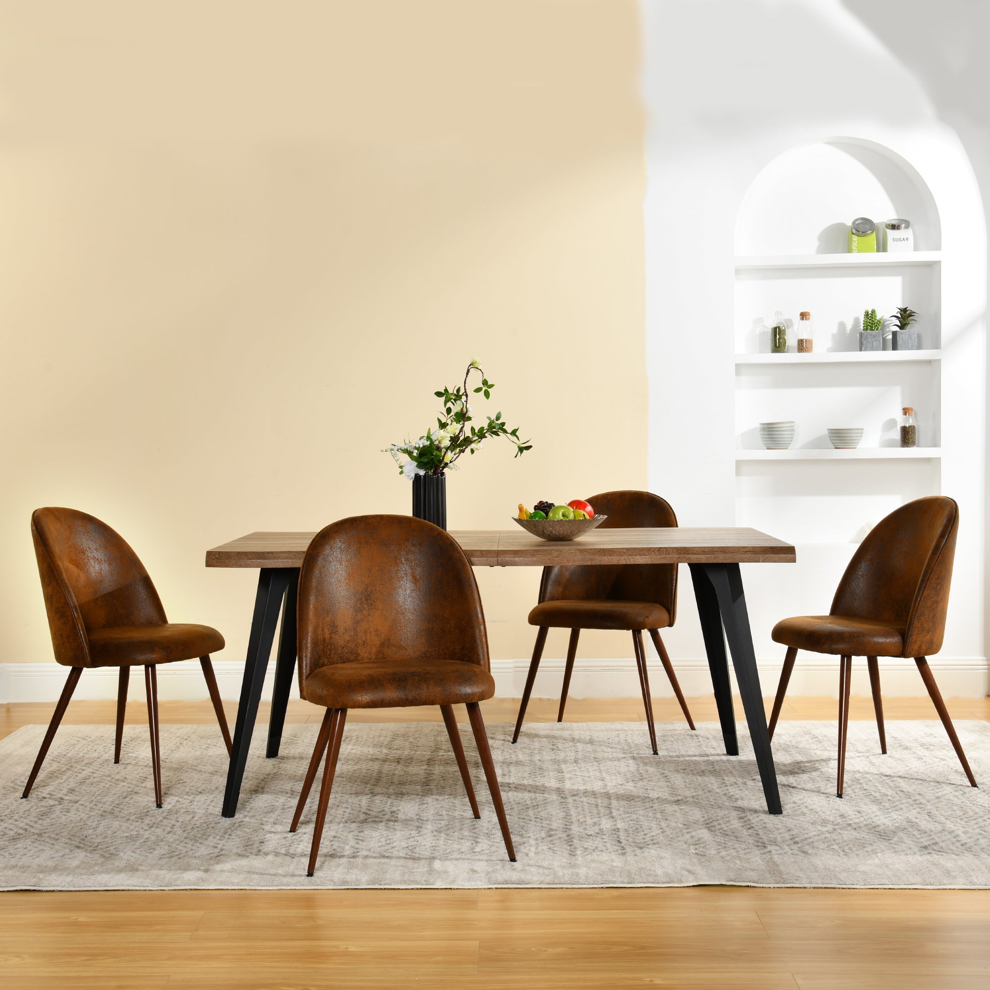 Stan 5 Piece Walnut & Haven Upholstered Dining Set