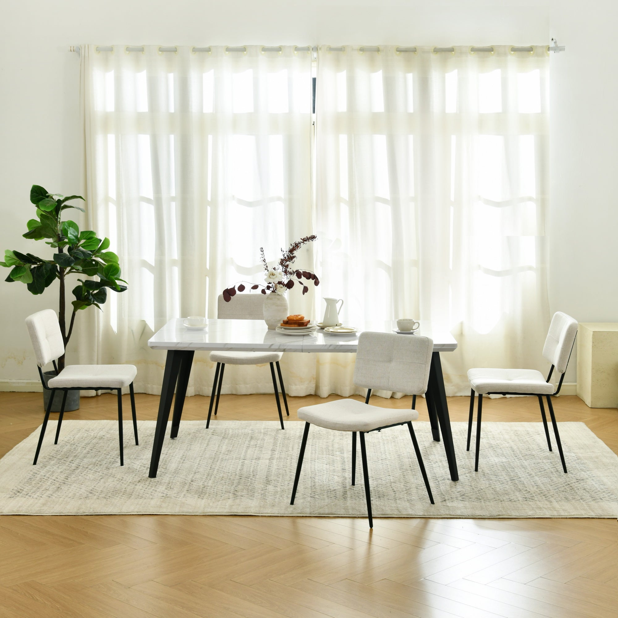 Stan 5 Piece White & Pomona Upholstered Dining Set