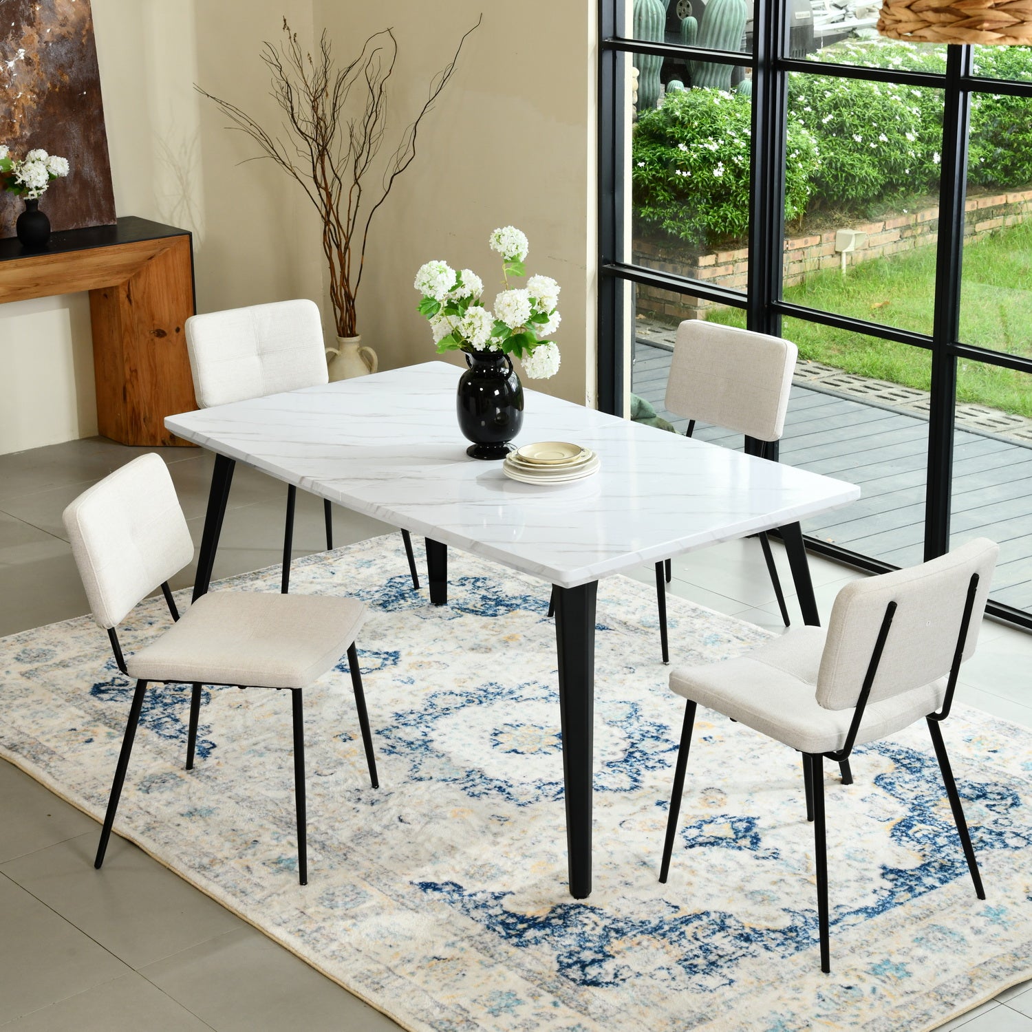Stan 5 Piece White & Pomona Upholstered Dining Set