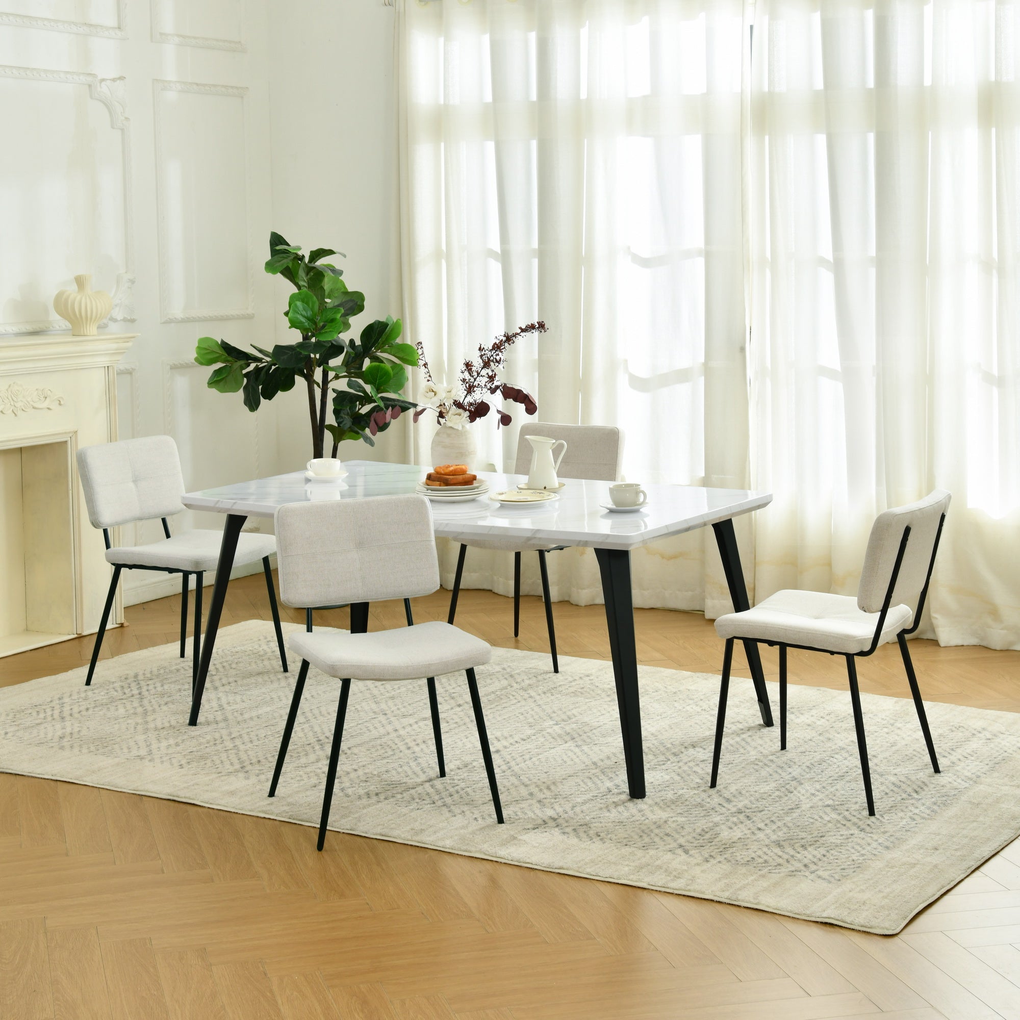 Stan 5 Piece White & Pomona Upholstered Dining Set