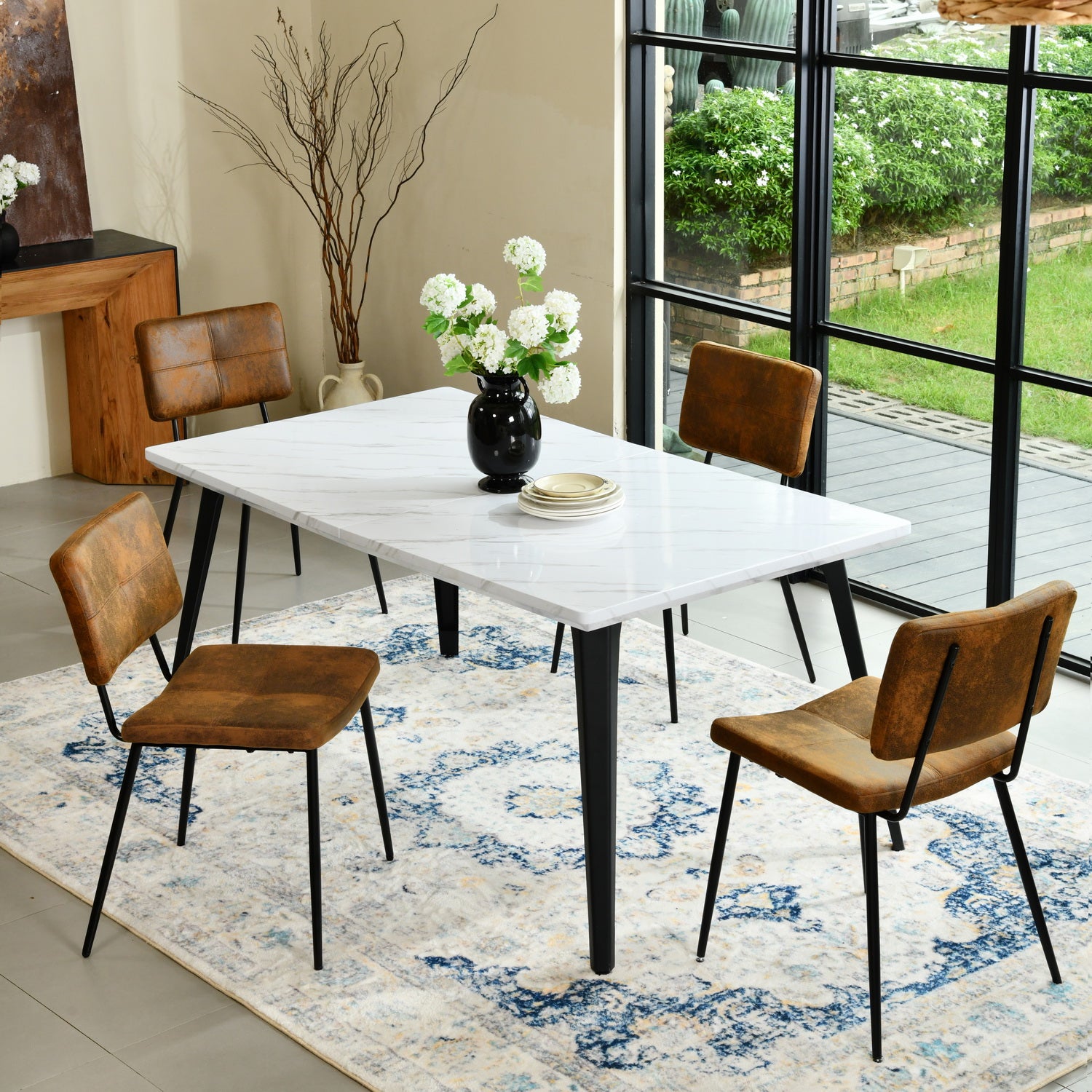 Stan 5 Piece White & Pomona Upholstered Dining Set