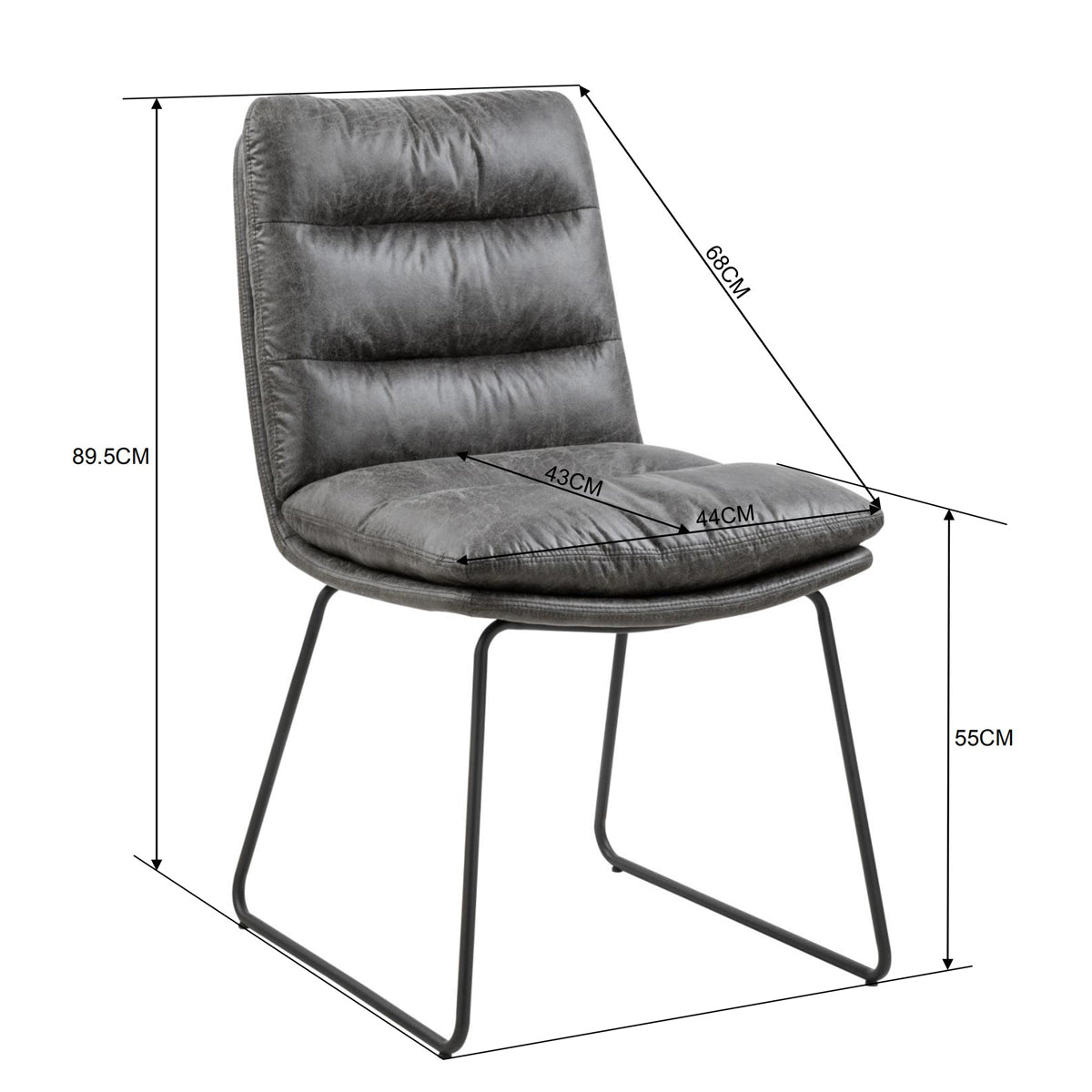 Homy Casa STEFFEN 2PC Modern Fabric Dining Chair with Metal Legs, Grey,Open Box
