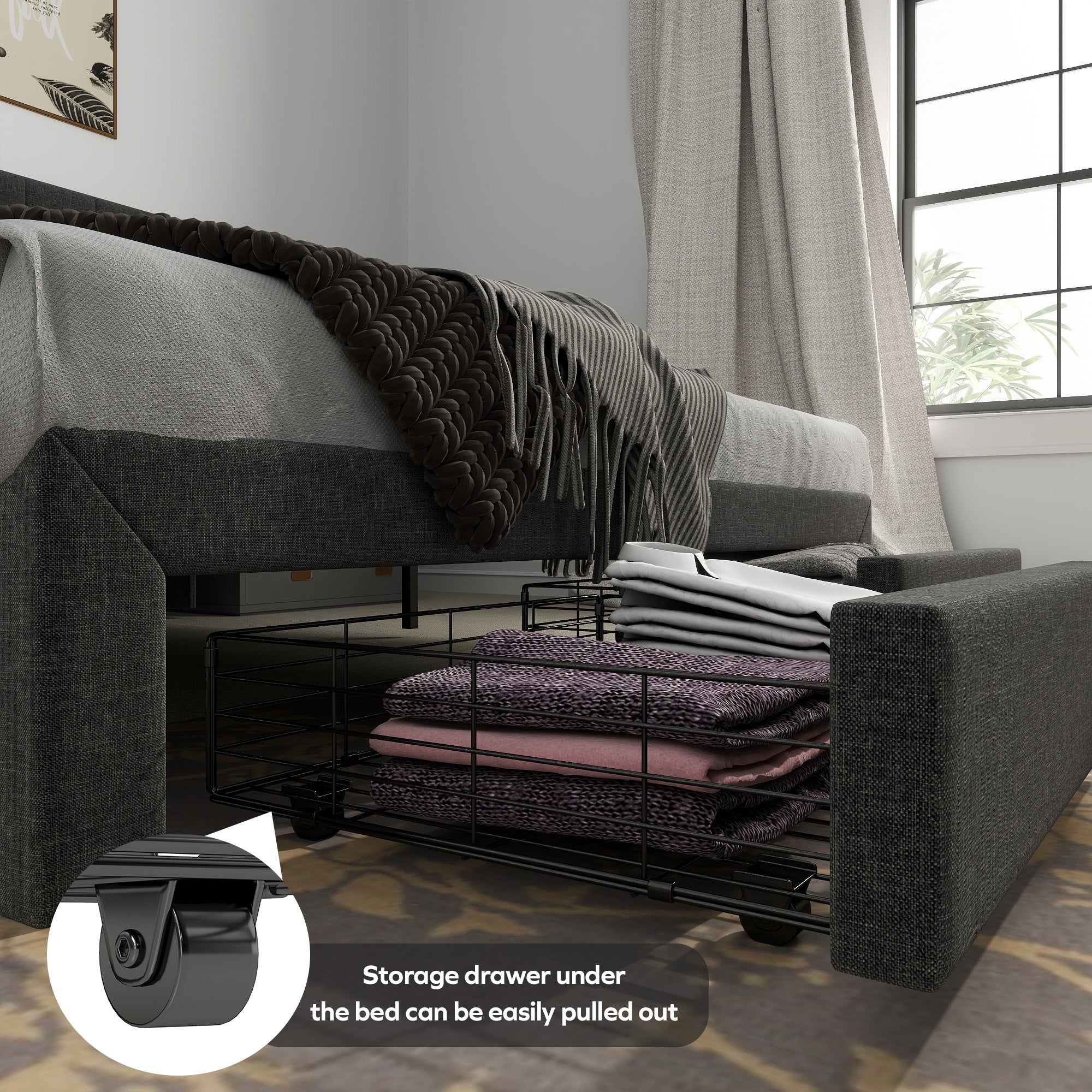 SUMMIT Upholstered Platform Bed with Wingback Headboard