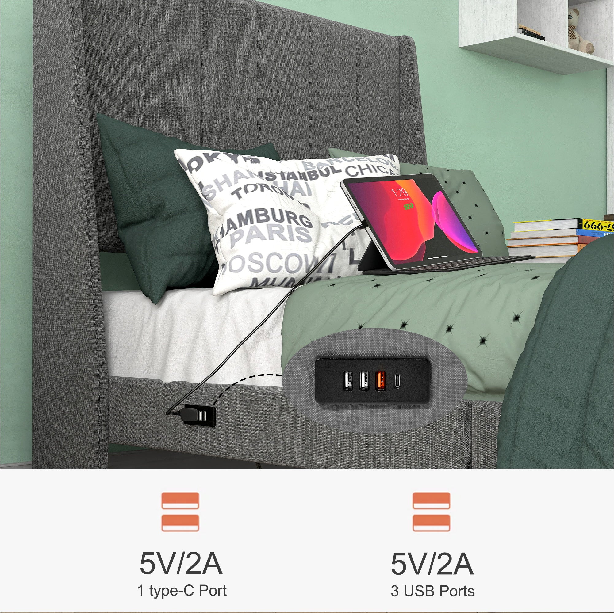 SUMMIT Upholstered Platform Bed with Wingback Headboard