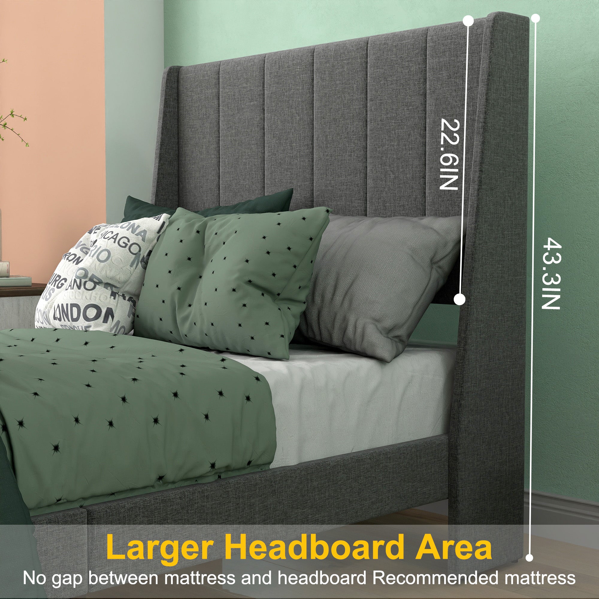 SUMMIT Upholstered Platform Bed with Wingback Headboard