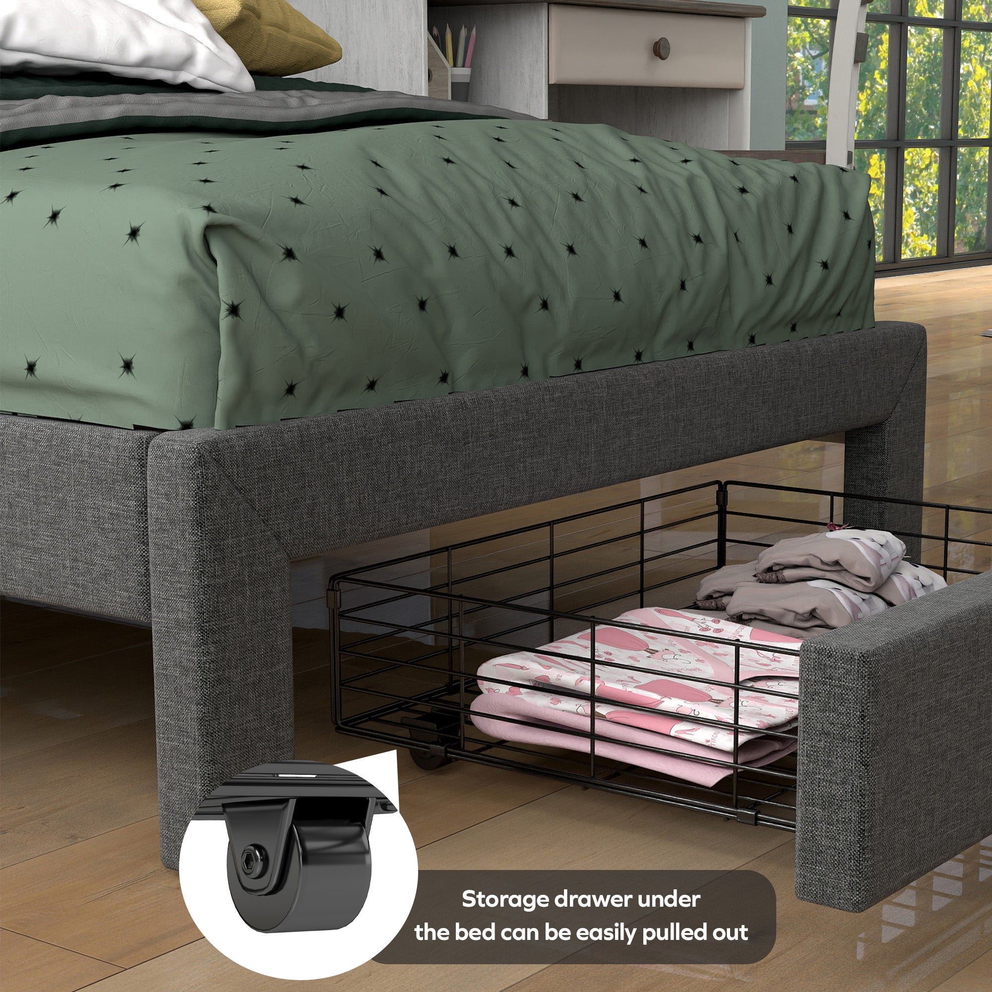 SUMMIT Upholstered Platform Bed with Wingback Headboard