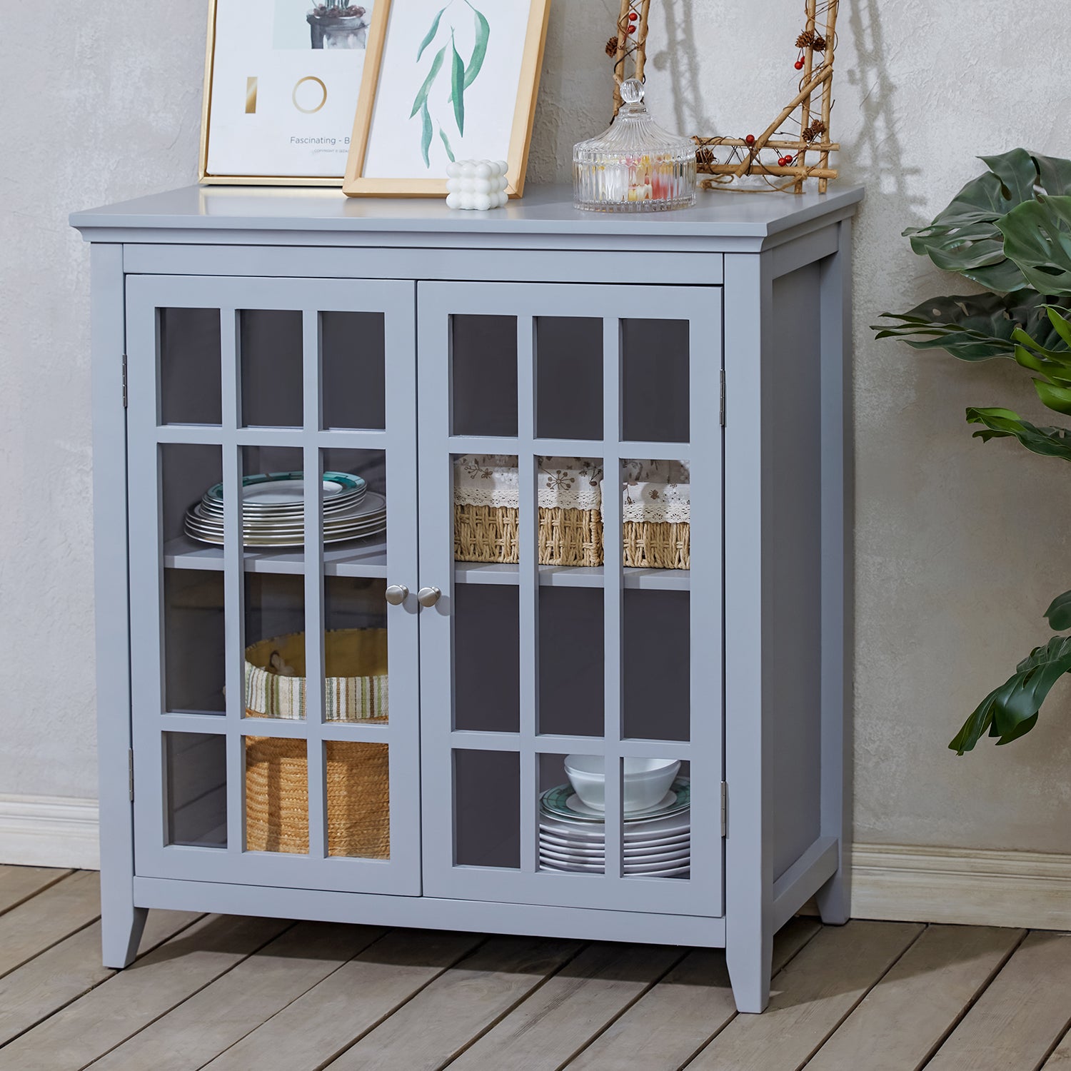 Homy Casa TANEKA GREY Storage Cabinet for Living Room, Bedroom, or Office Open Box