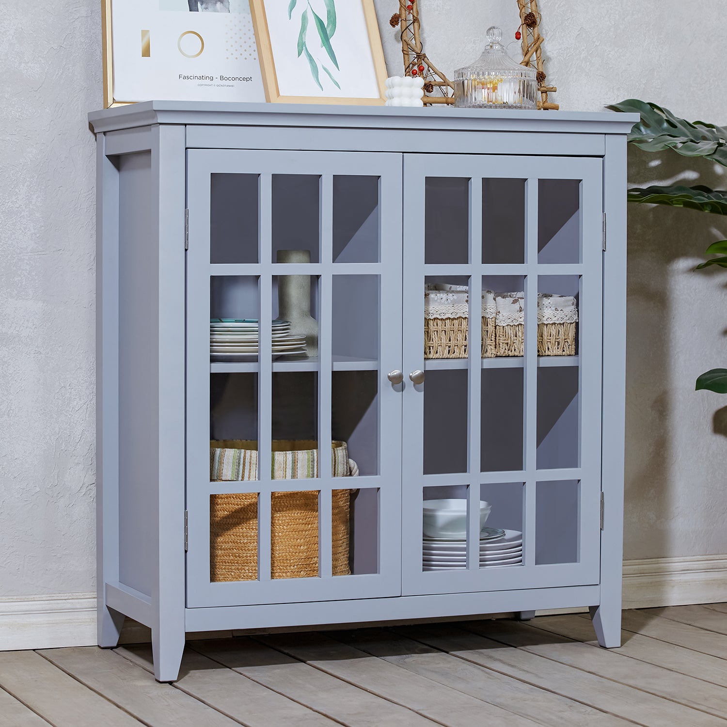 Homy Casa TANEKA GREY Storage Cabinet for Living Room, Bedroom, or Office Open Box
