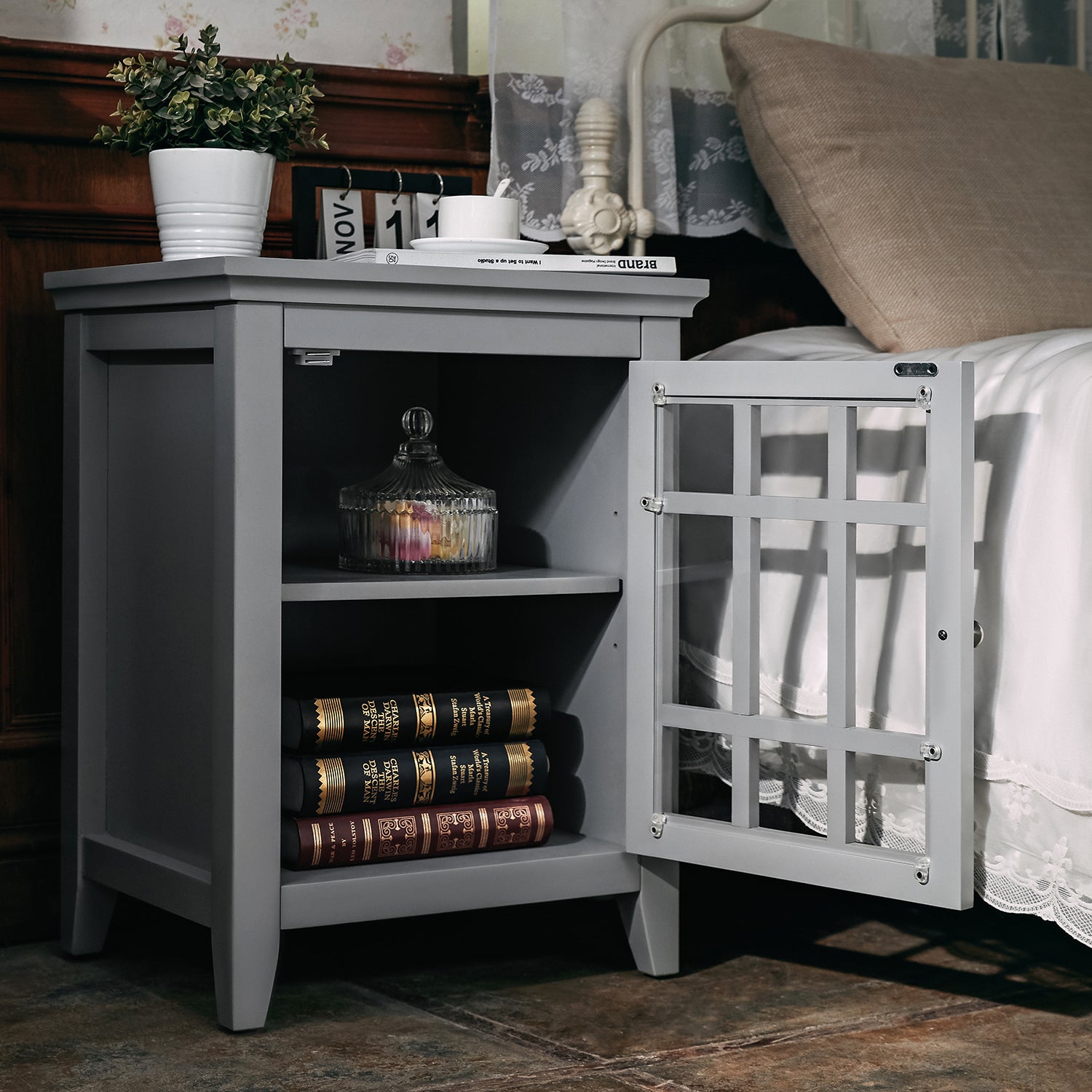 Homy Casa TANEKA CABINET GREY Multi-Purpose Storage Cabinet Open Box