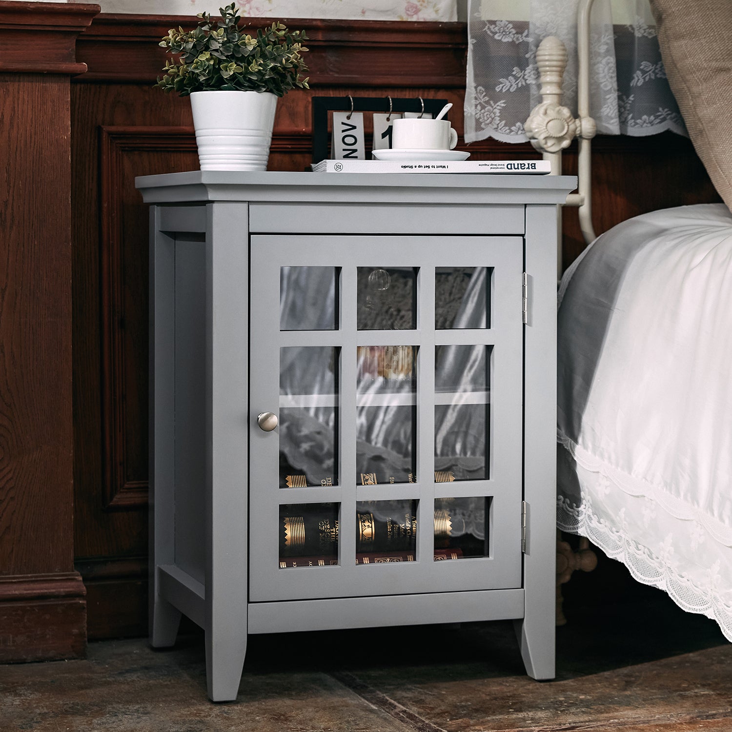 Homy Casa TANEKA CABINET GREY Multi-Purpose Storage Cabinet Open Box