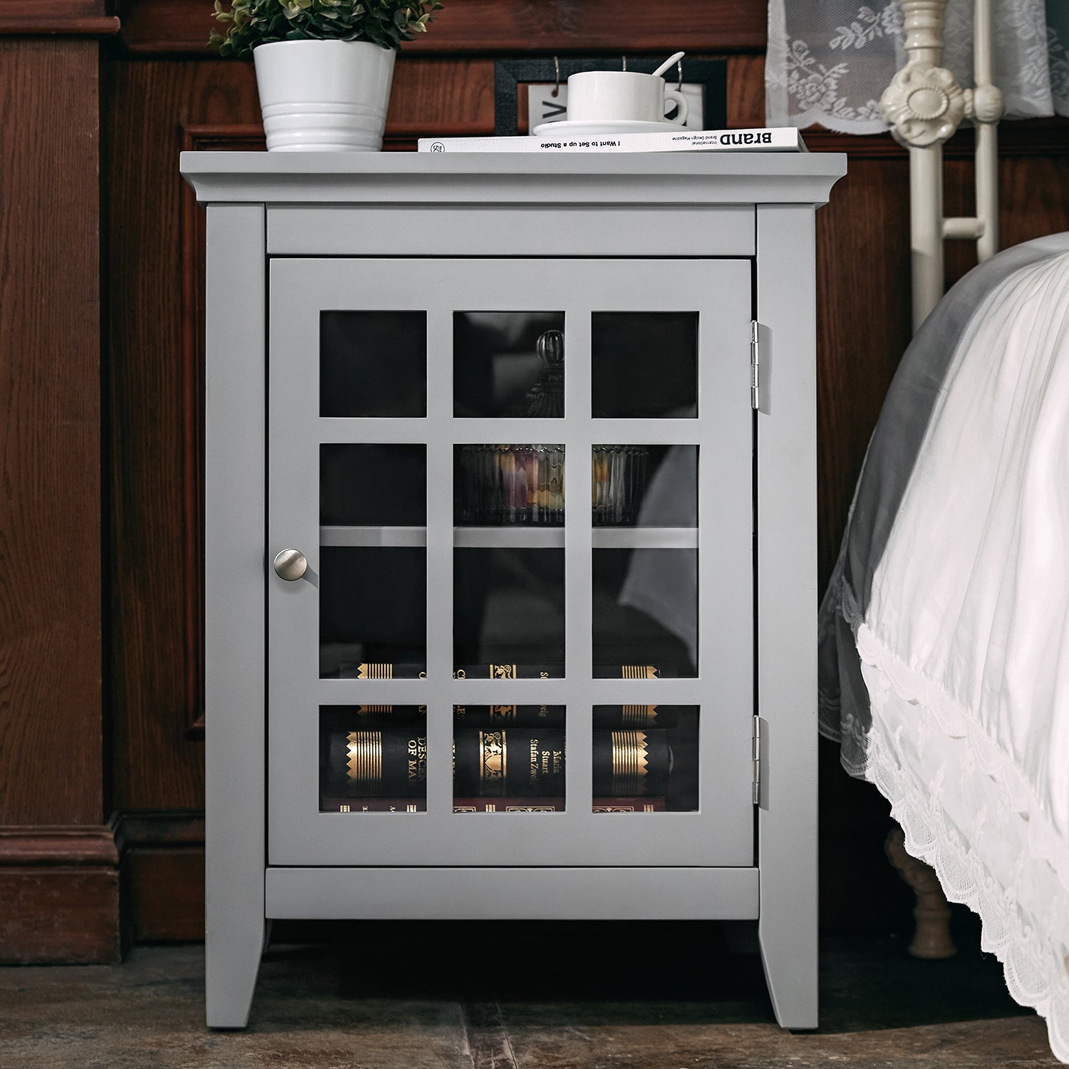 Homy Casa TANEKA CABINET GREY Multi-Purpose Storage Cabinet Open Box