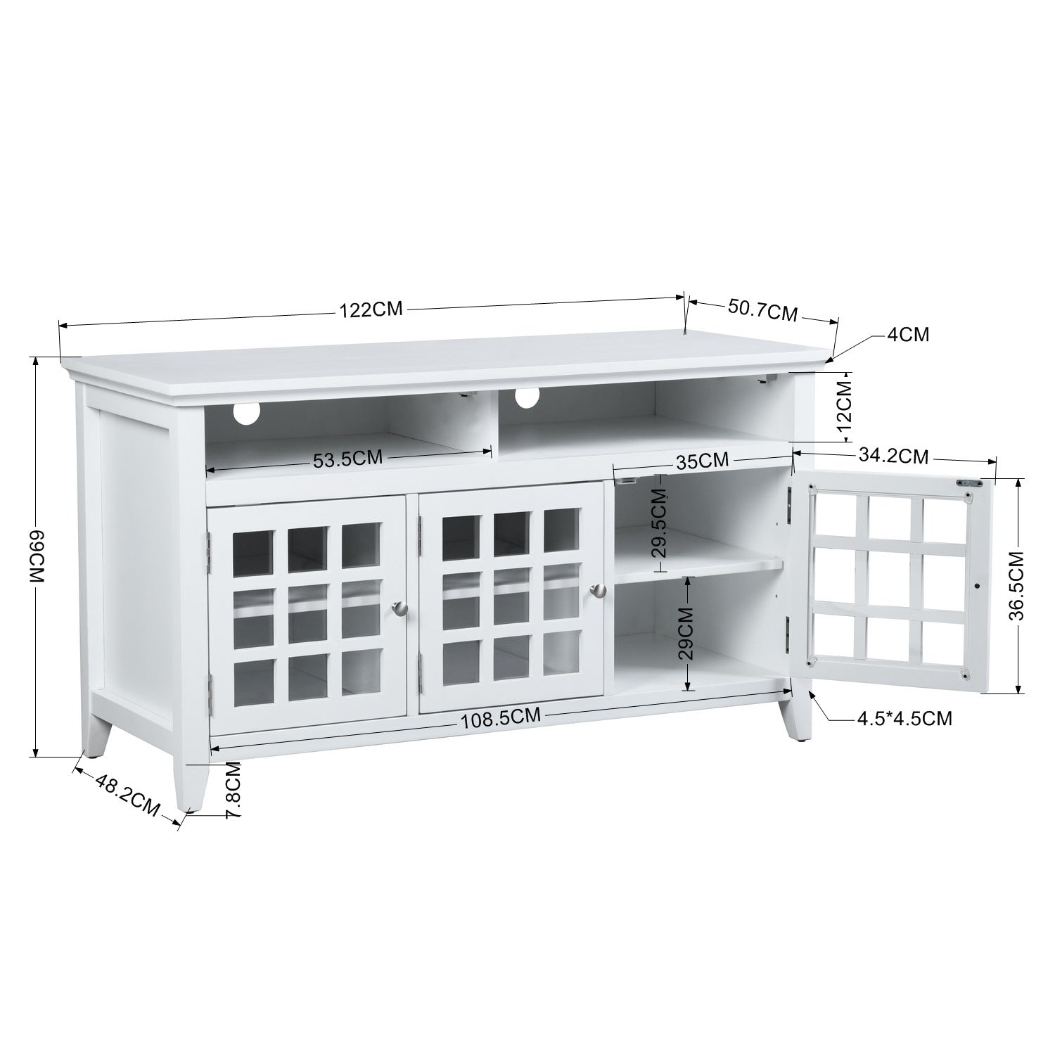Homy Casa TANEKA Modern MDF TV Stand, 48" Media Console Cabinet, White,Open Box