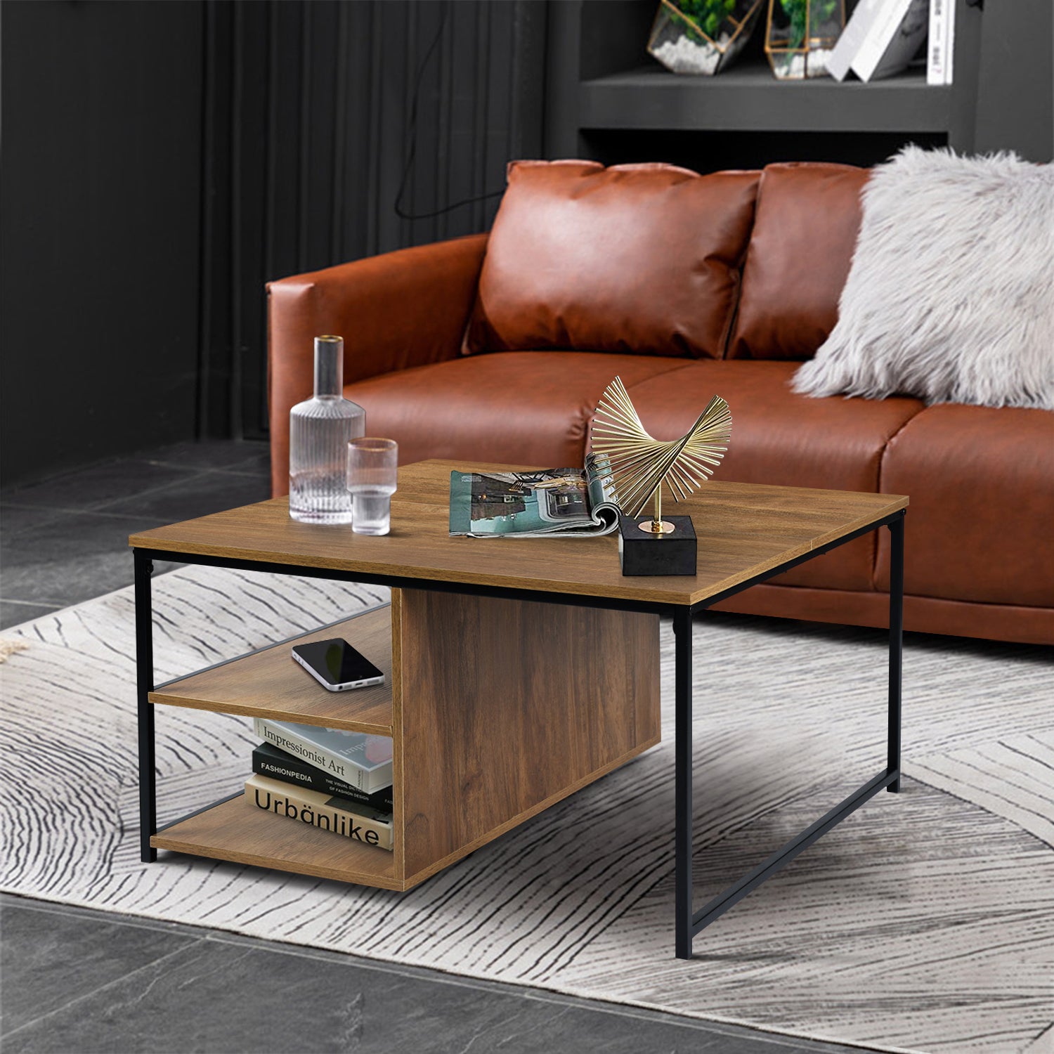 Homy Casa Ufuoma 31.5" Coffee Table Storage Shelf Open Box