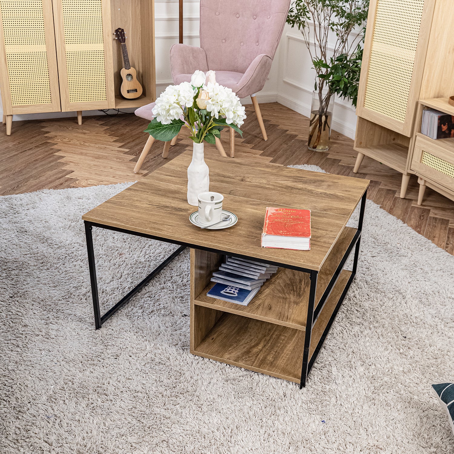 Homy Casa Ufuoma 31.5" Coffee Table Storage Shelf Open Box
