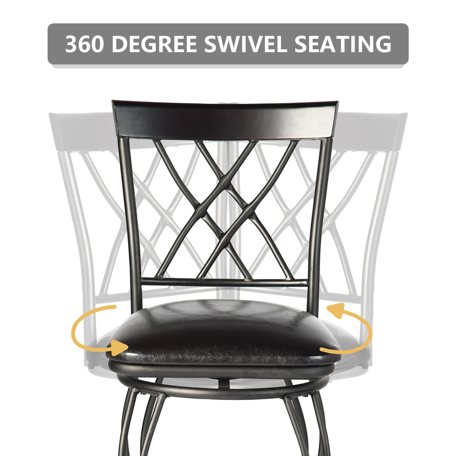 Homy Casa WICHITA 2PC Counter Height Bar Chairs, Industrial Metal & PU Upholstered, Black Open Box