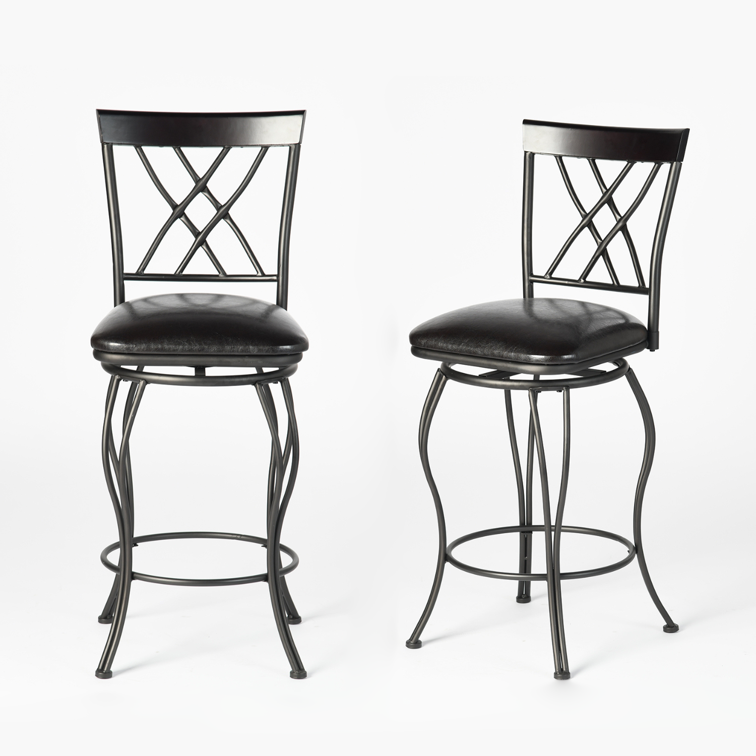 Homy Casa WICHITA 2PC Counter Height Bar Chairs, Industrial Metal & PU Upholstered, Black Open Box