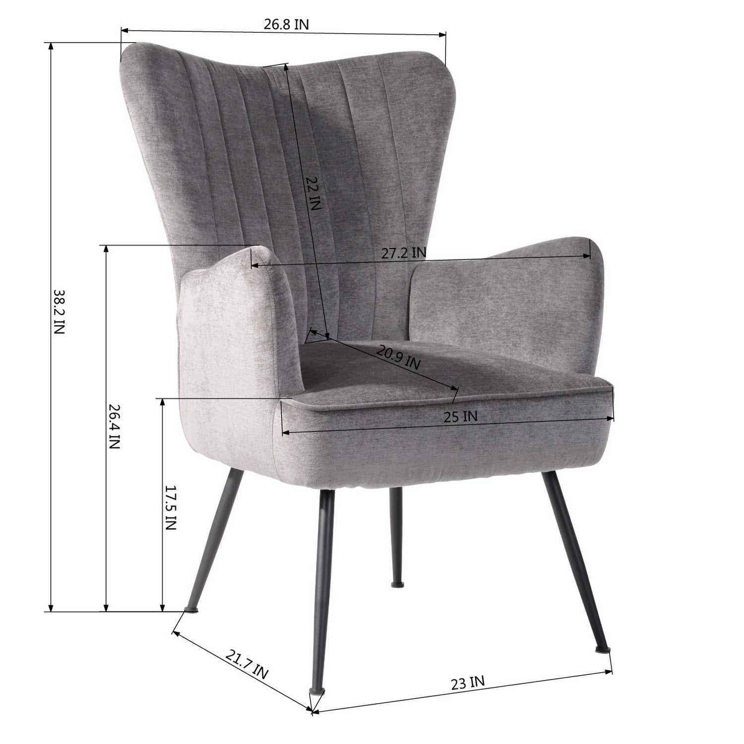 Homy Casa WING GREY Leisure Chair "27.56 x 30.31 x 38.19" Modern Comfort Armchair for Living Room, Bedroom, Office Open Box