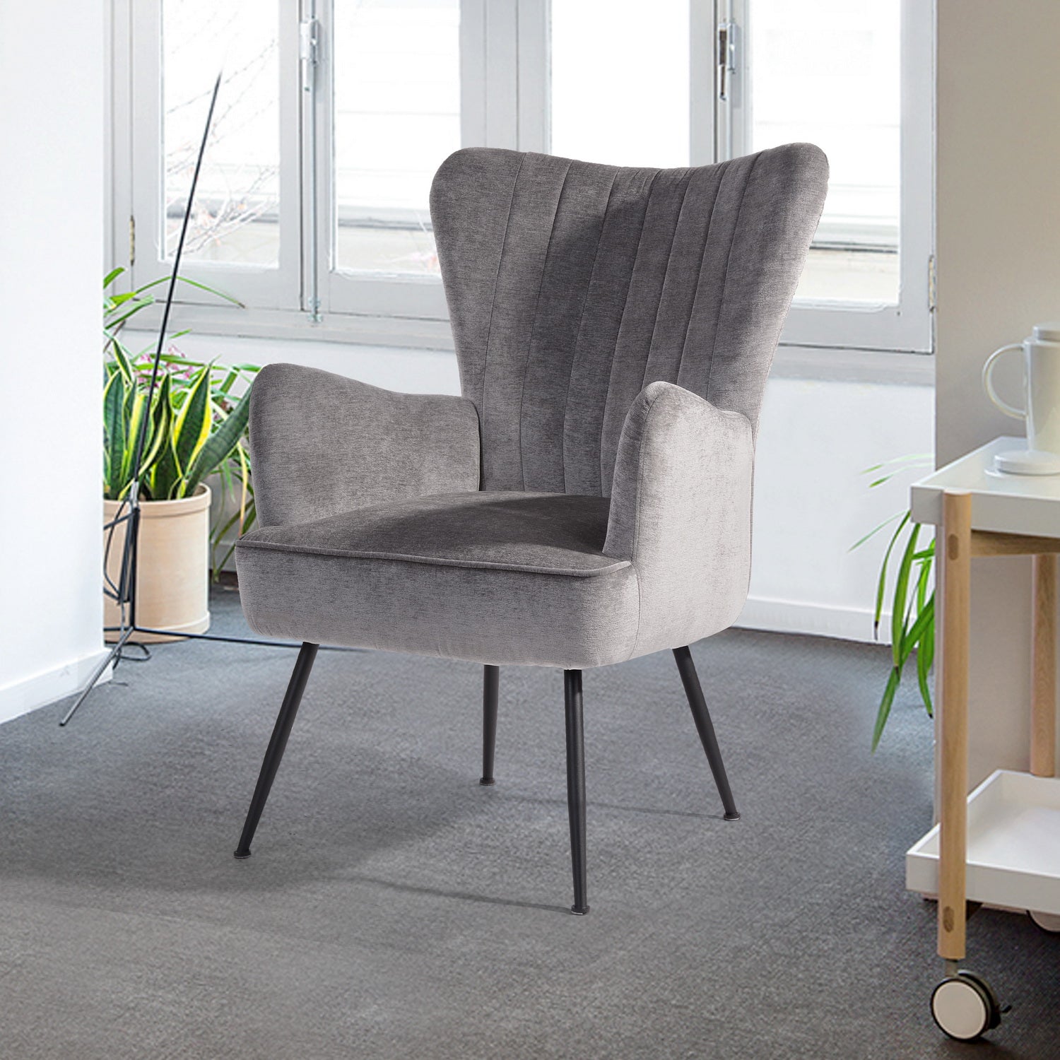 Homy Casa WING GREY Leisure Chair "27.56 x 30.31 x 38.19" Modern Comfort Armchair for Living Room, Bedroom, Office Open Box