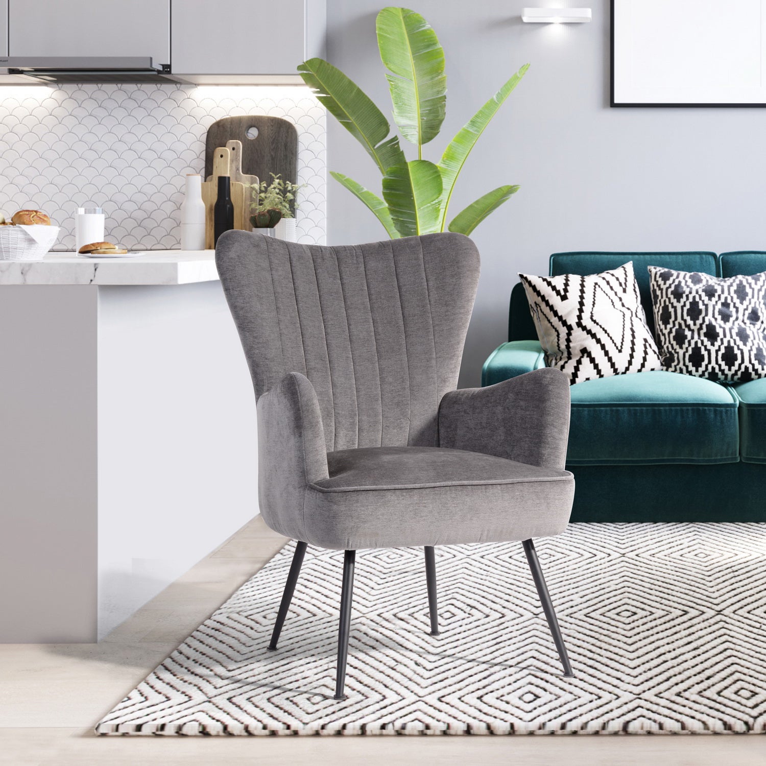 Homy Casa WING GREY Leisure Chair "27.56 x 30.31 x 38.19" Modern Comfort Armchair for Living Room, Bedroom, Office Open Box