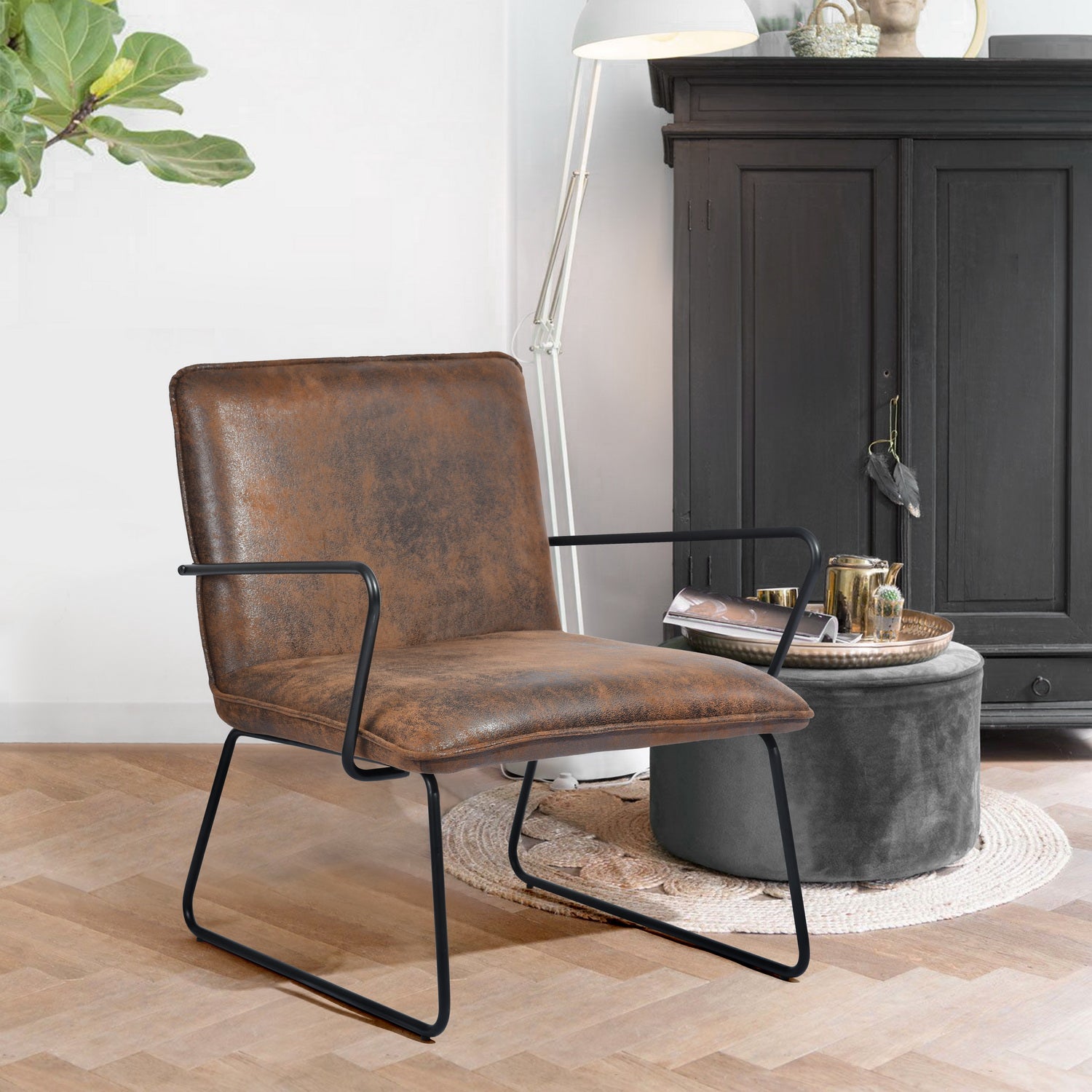 Homy Casa ZACK Modern Suede Leisure Accent Armchair, Brown,Open Box
