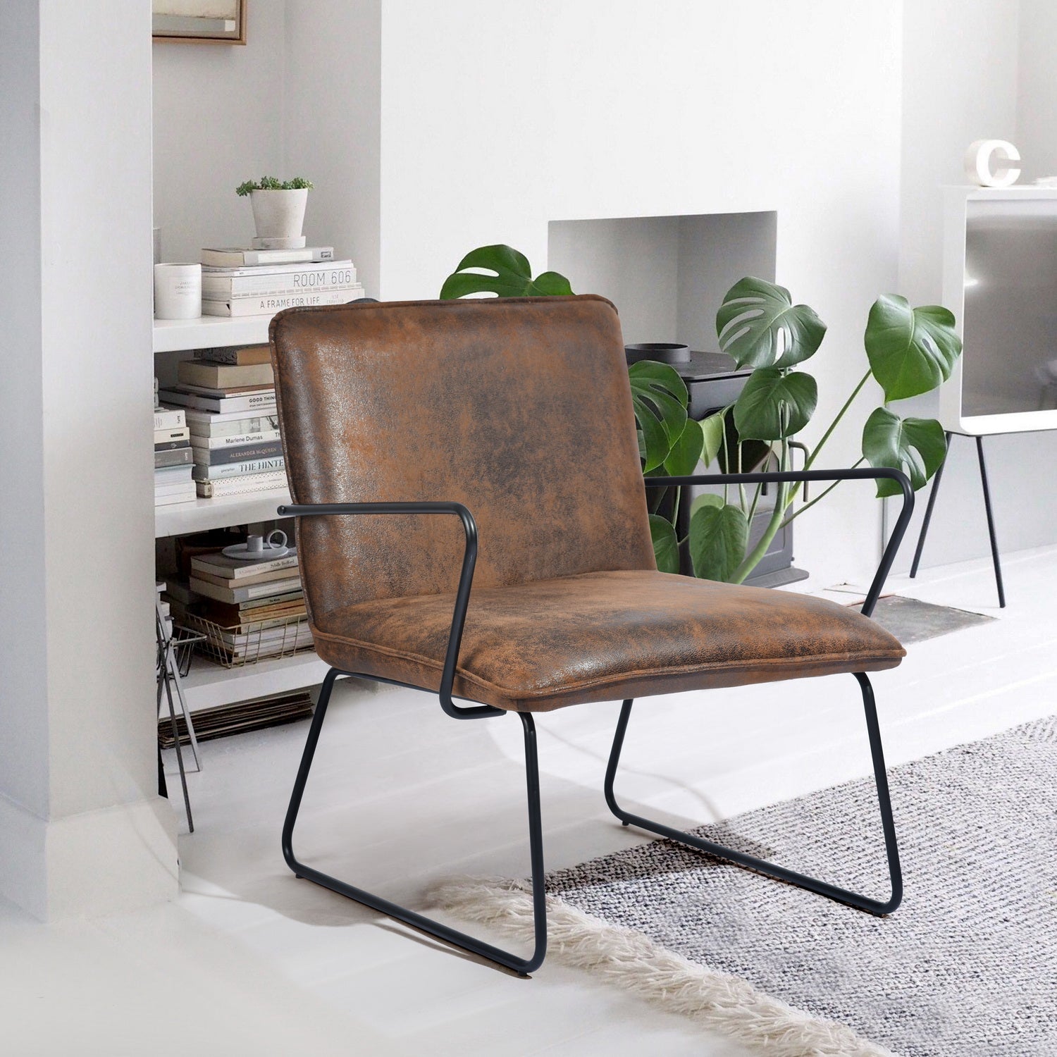 Homy Casa ZACK Modern Suede Leisure Accent Armchair, Brown,Open Box