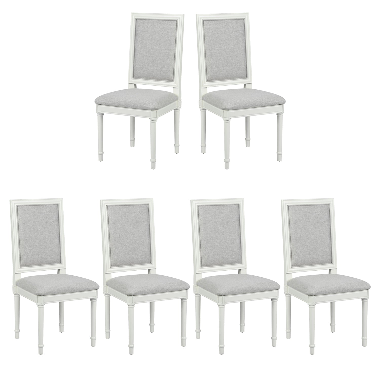 Zakir 6PC Traditional American Style Upholstered Dining Chairs White Wood Frame High Back Dining Chairs