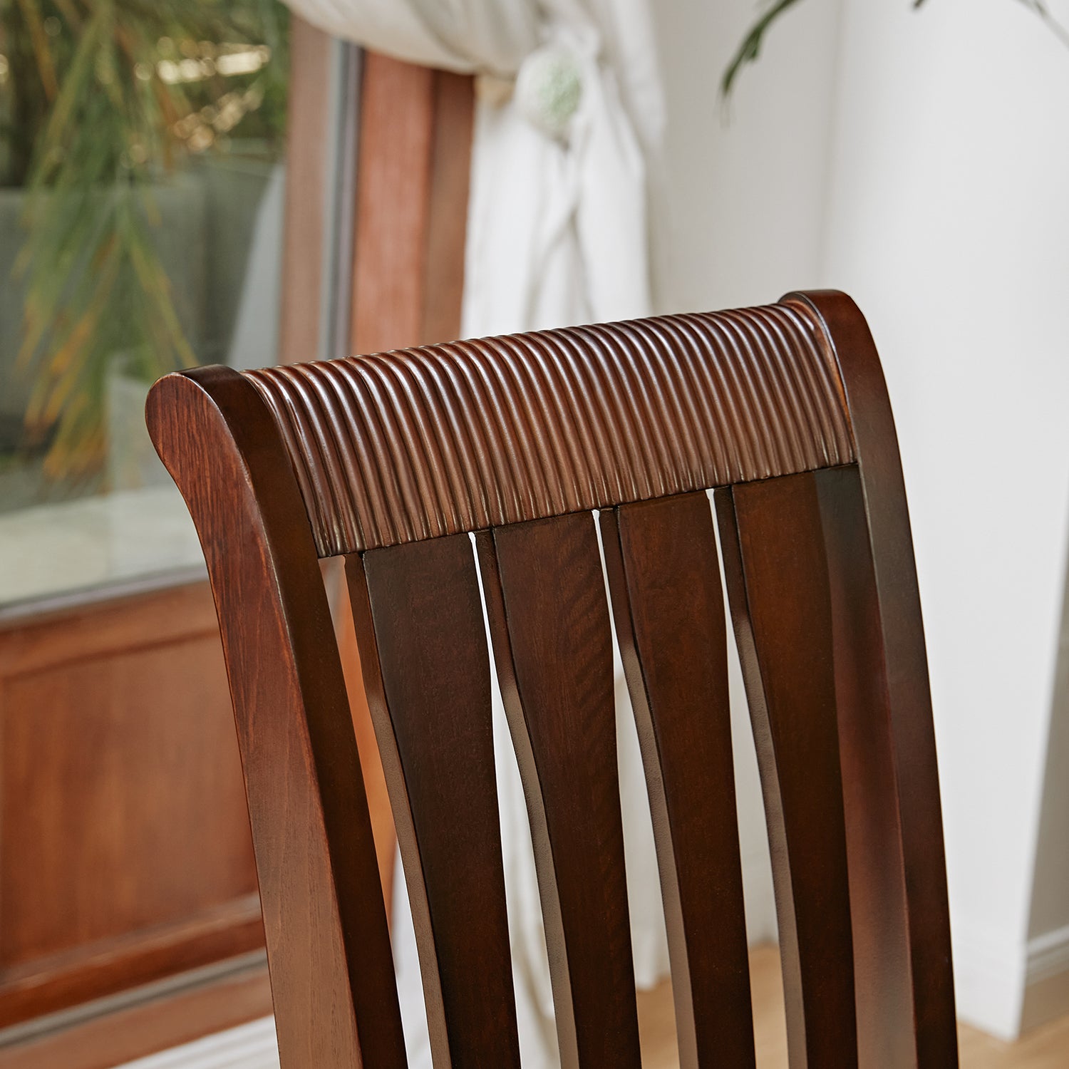 Homy Casa ZAREEF Dining Chairs, Dark Brown, Solid Wood Legs, Resin Backrest, Modern Industrial Style Open Box