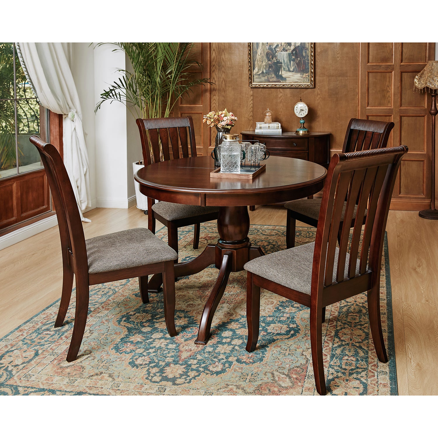 Homy Casa ZAREEF Dining Chairs, Dark Brown, Solid Wood Legs, Resin Backrest, Modern Industrial Style Open Box