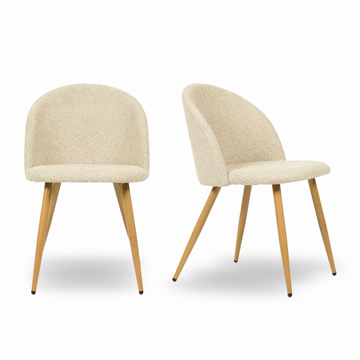 Zomba Upholstered Dining Chairs, Boucle or Velvet Fabric, Oak Metal Legs