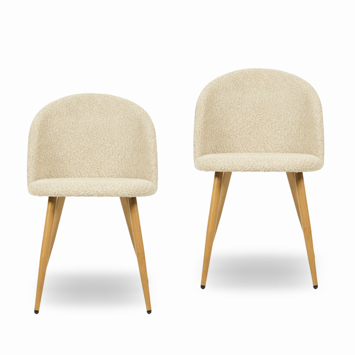 Zomba Upholstered Dining Chairs, Boucle or Velvet Fabric, Oak Metal Legs