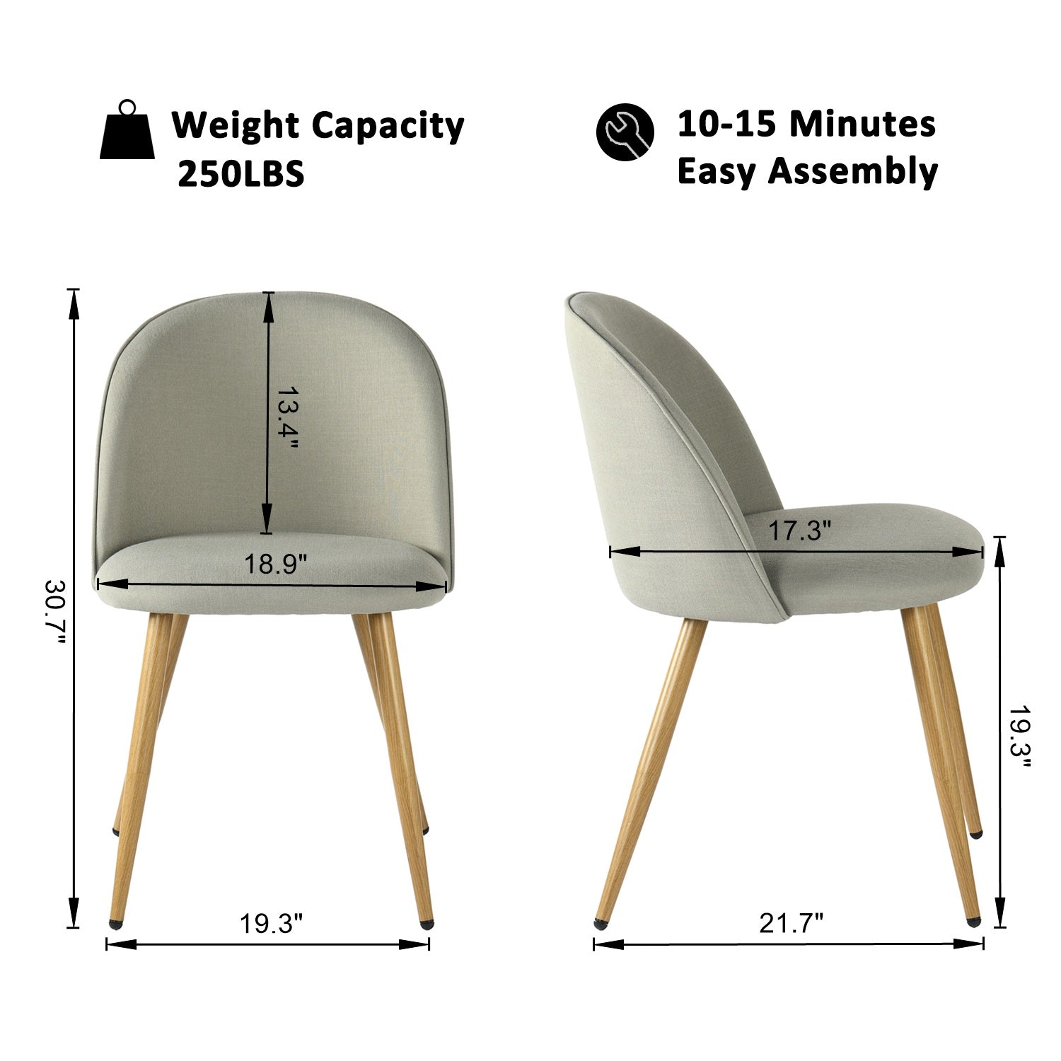 Homy Casa ZOMBA 2PC Fabric Piping Light Grey Chair Modern Upholstered Dining or Accent Chair Open Box