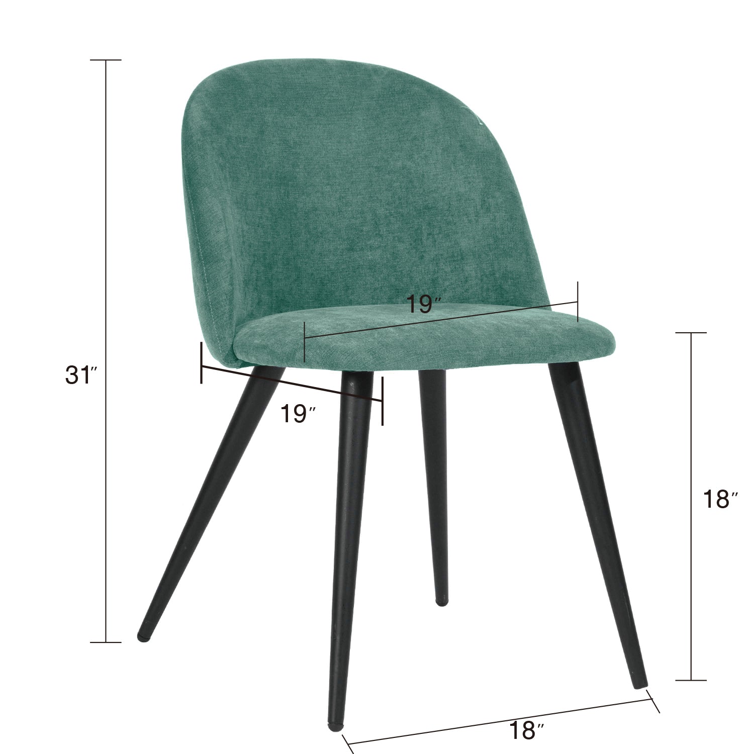 Homy Casa ROOKIE S+ZOMBA 5-Piece Dining Set, 43.3" Black Table with 4 Green Terry Fabric Chairs Open Box