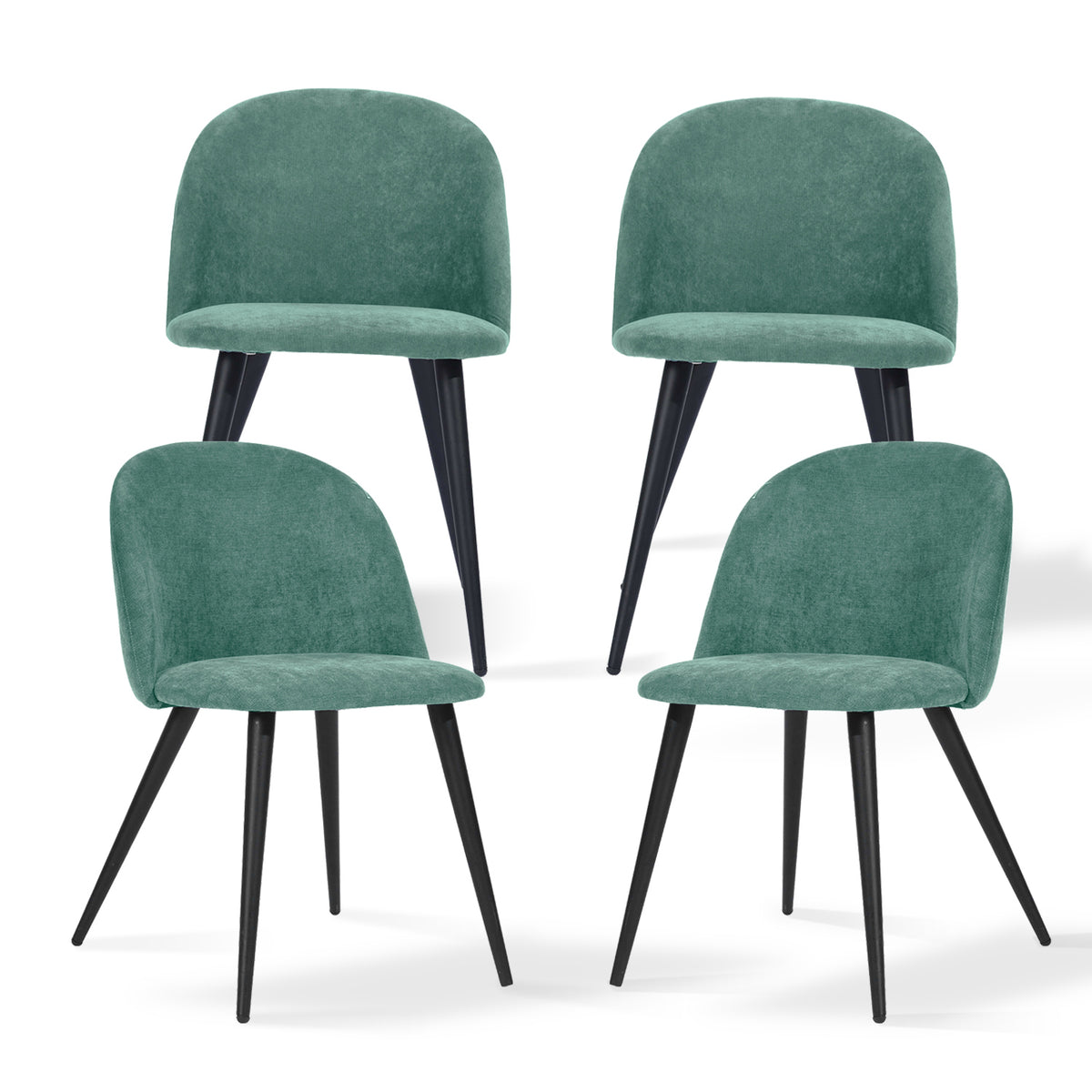 Homy Casa ROOKIE S+ZOMBA 5-Piece Dining Set, 43.3" Black Table with 4 Green Terry Fabric Chairs Open Box