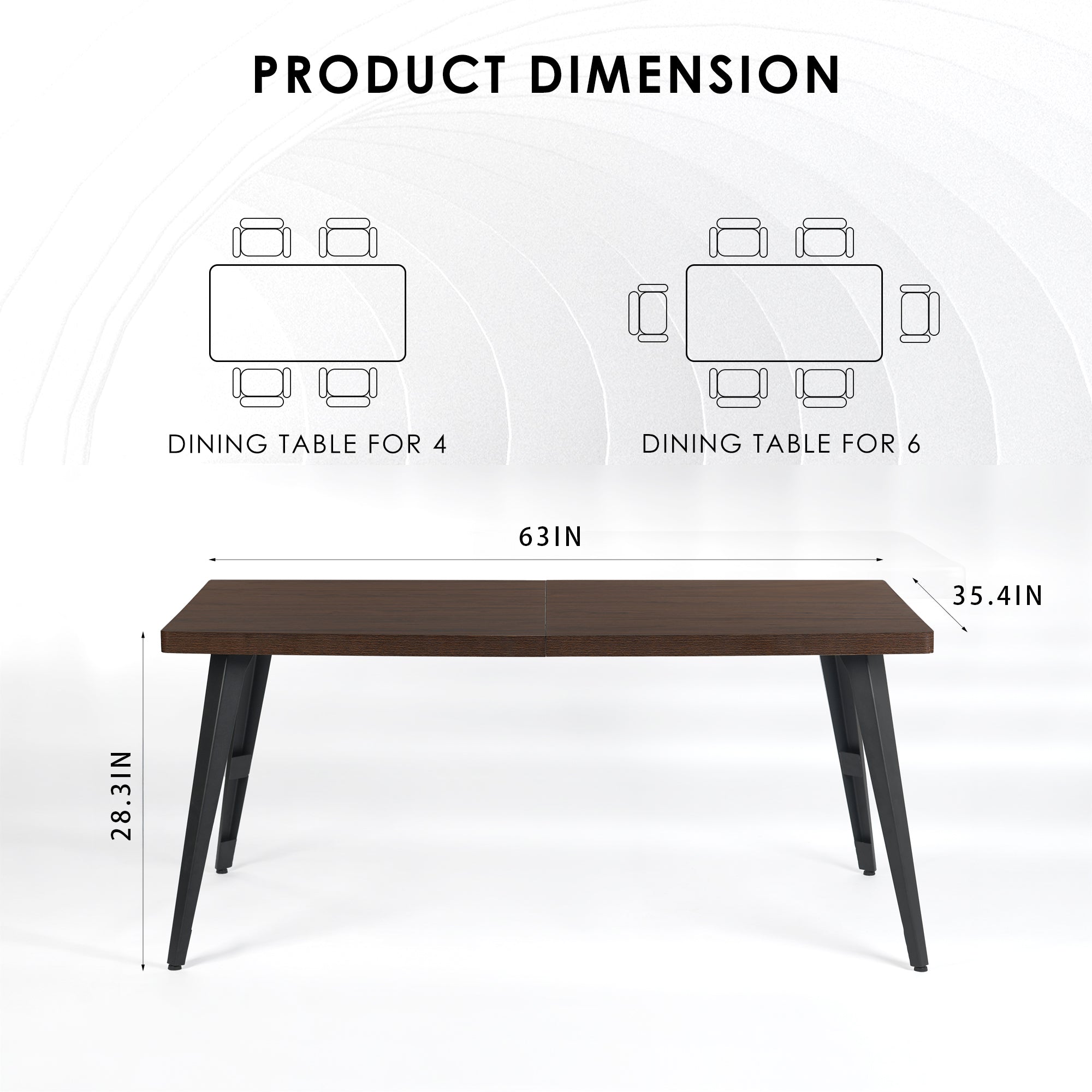 Homy Casa Stan 5 Piece Walnut Dining Table Set 63” Table with 4 Velvet Grey Charlton Upholstered Chairs