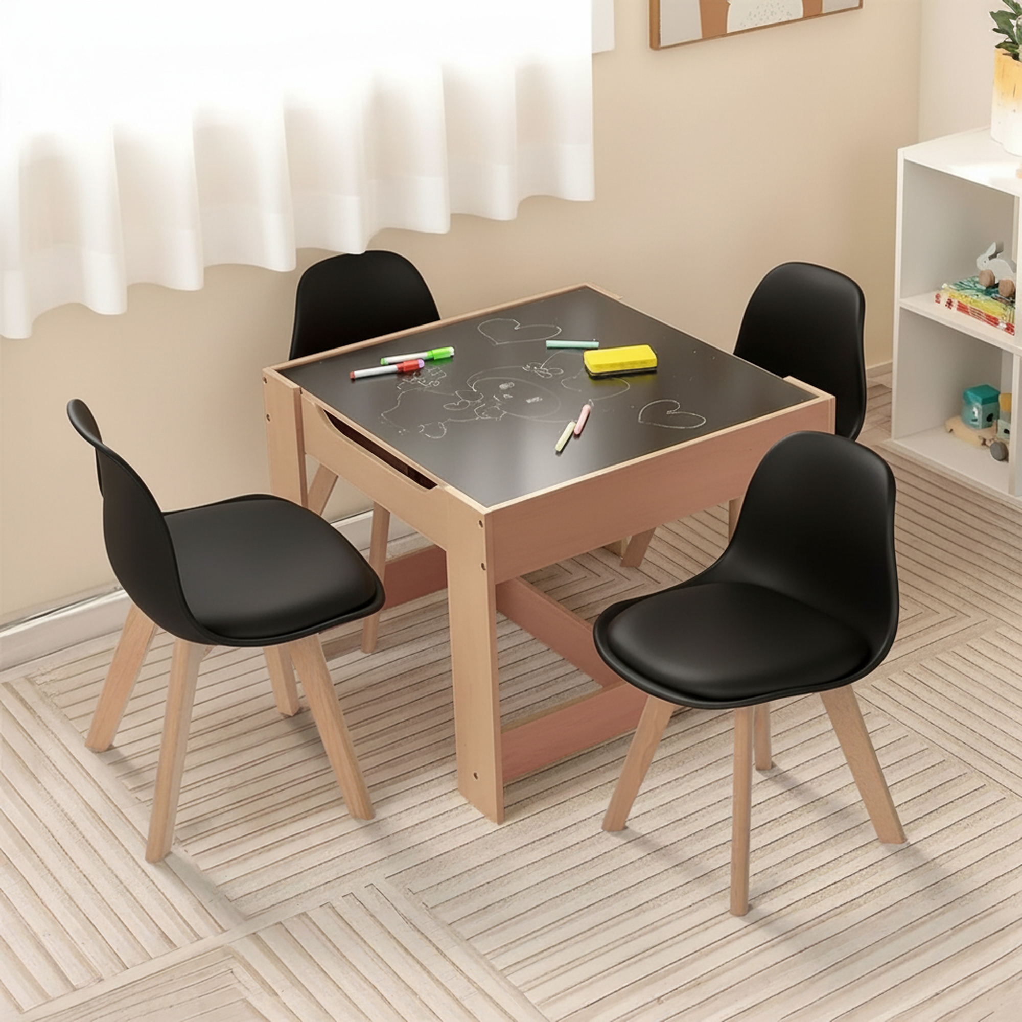 Homy Casa Frankfurt Small Dining Chair with Wooden Legs - Set of 4,Black