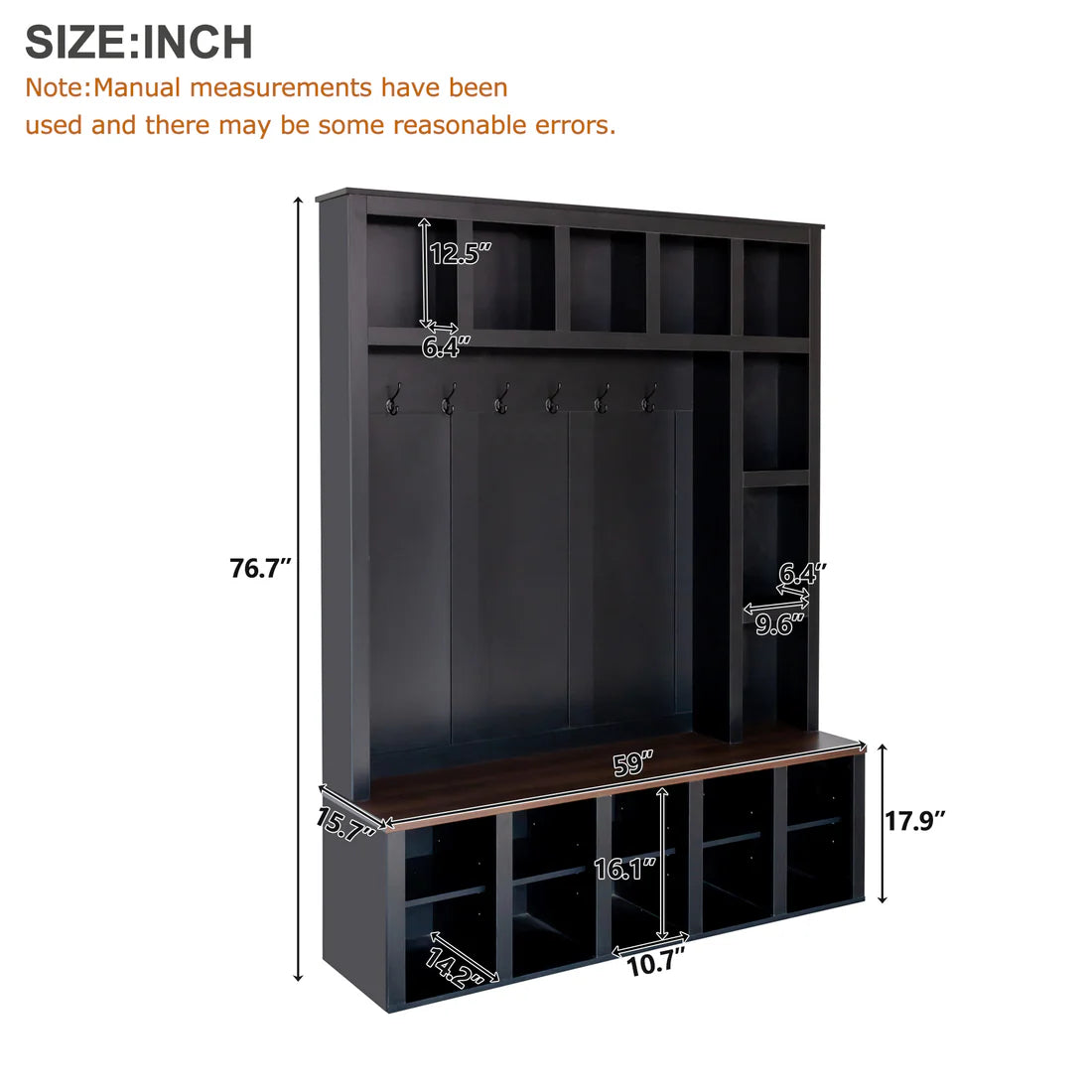 Visby 76.7"H Hall Tree with Shoe Storage, Black