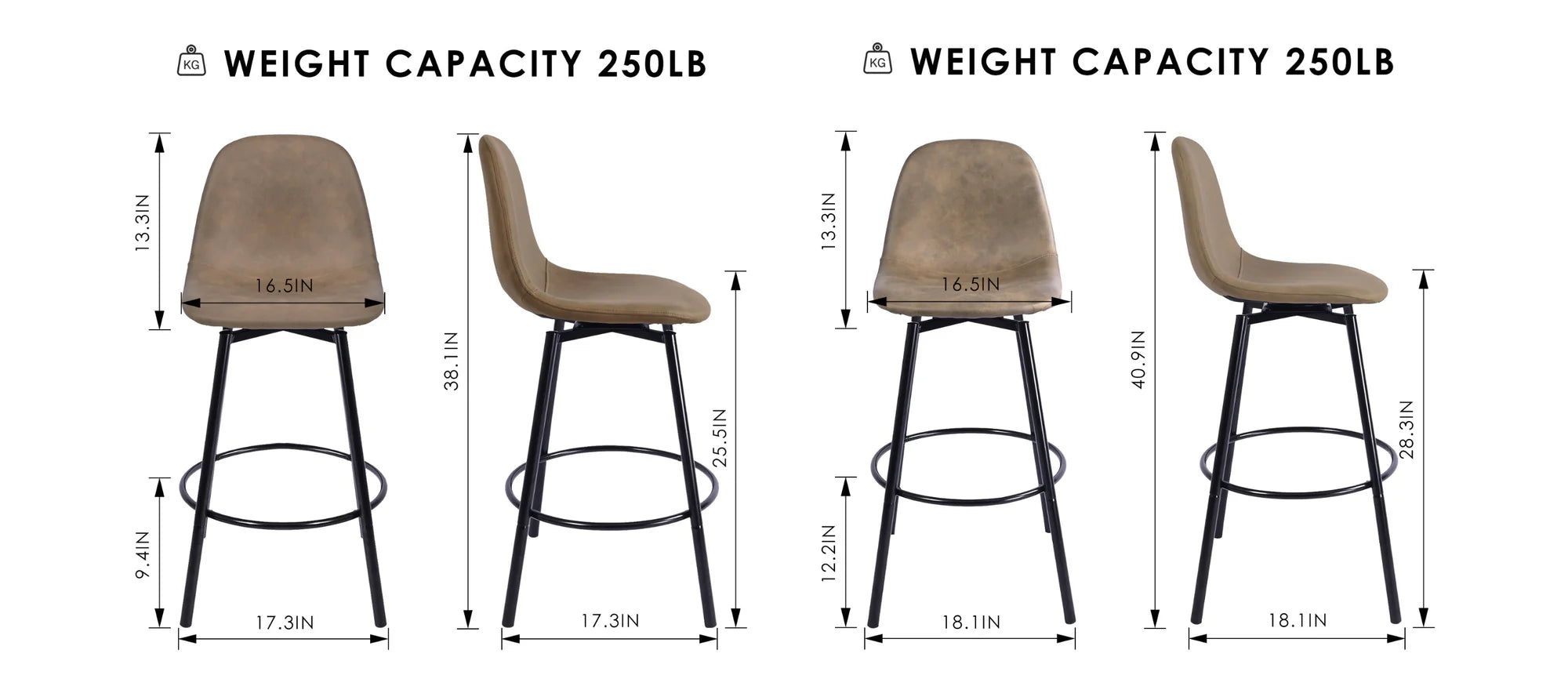 Char Set of 2 Modern Faux Leather Swivel Counter Stools Brown