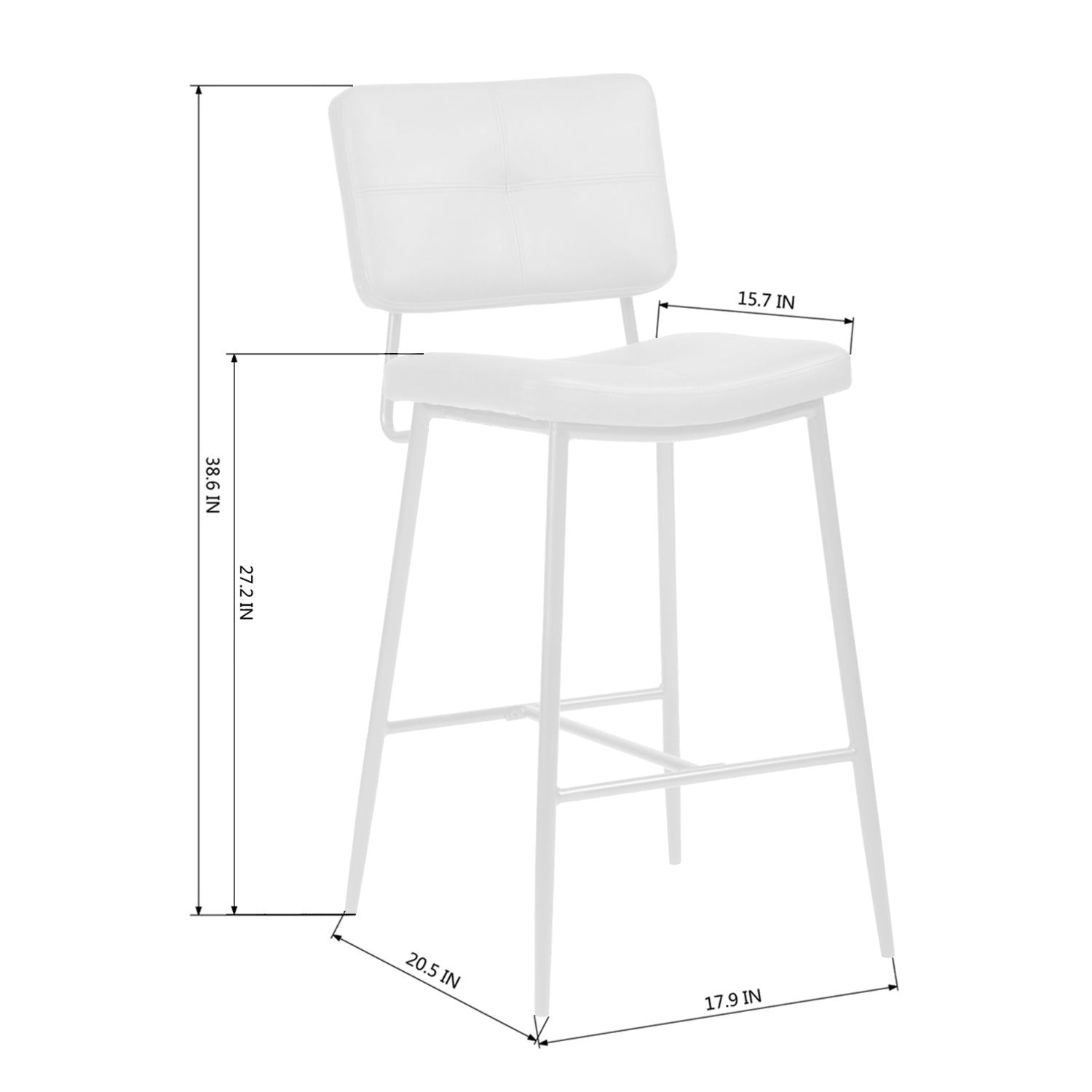 Open Box Homy Casa INDEPENDENCE BOUTONBAR PU BLACK 16.93" x 23.23" x 45.47" Modern Bar Stool for Home or Workspace