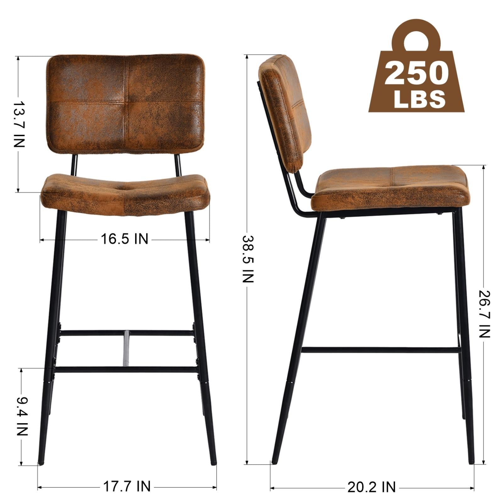 Homy Casa Pomona 4PC Counter Height Dining Chair Set Suede Upholstered Metal Legs in Brown Open Box