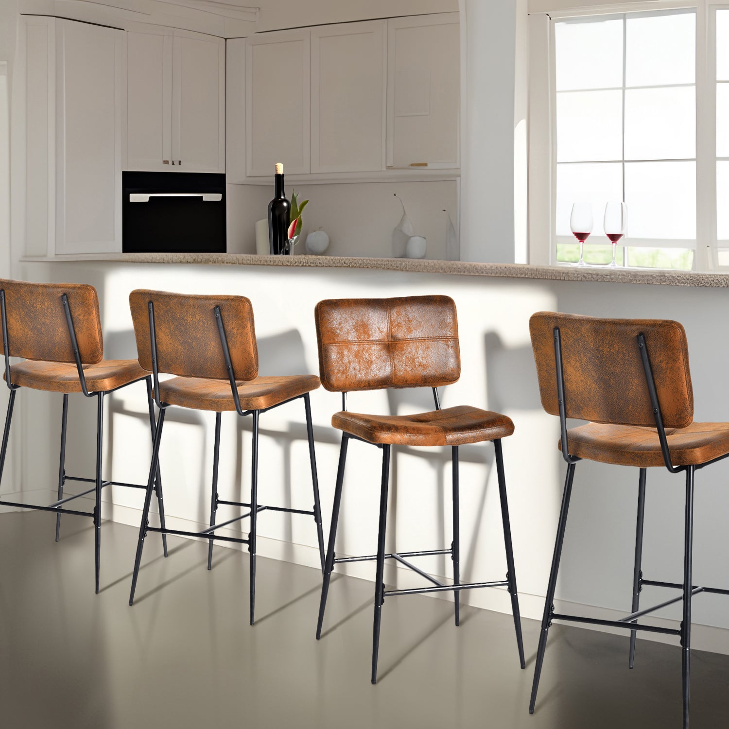 Homy Casa Pomona 4PC Counter Height Dining Chair Set Suede Upholstered Metal Legs in Brown Open Box