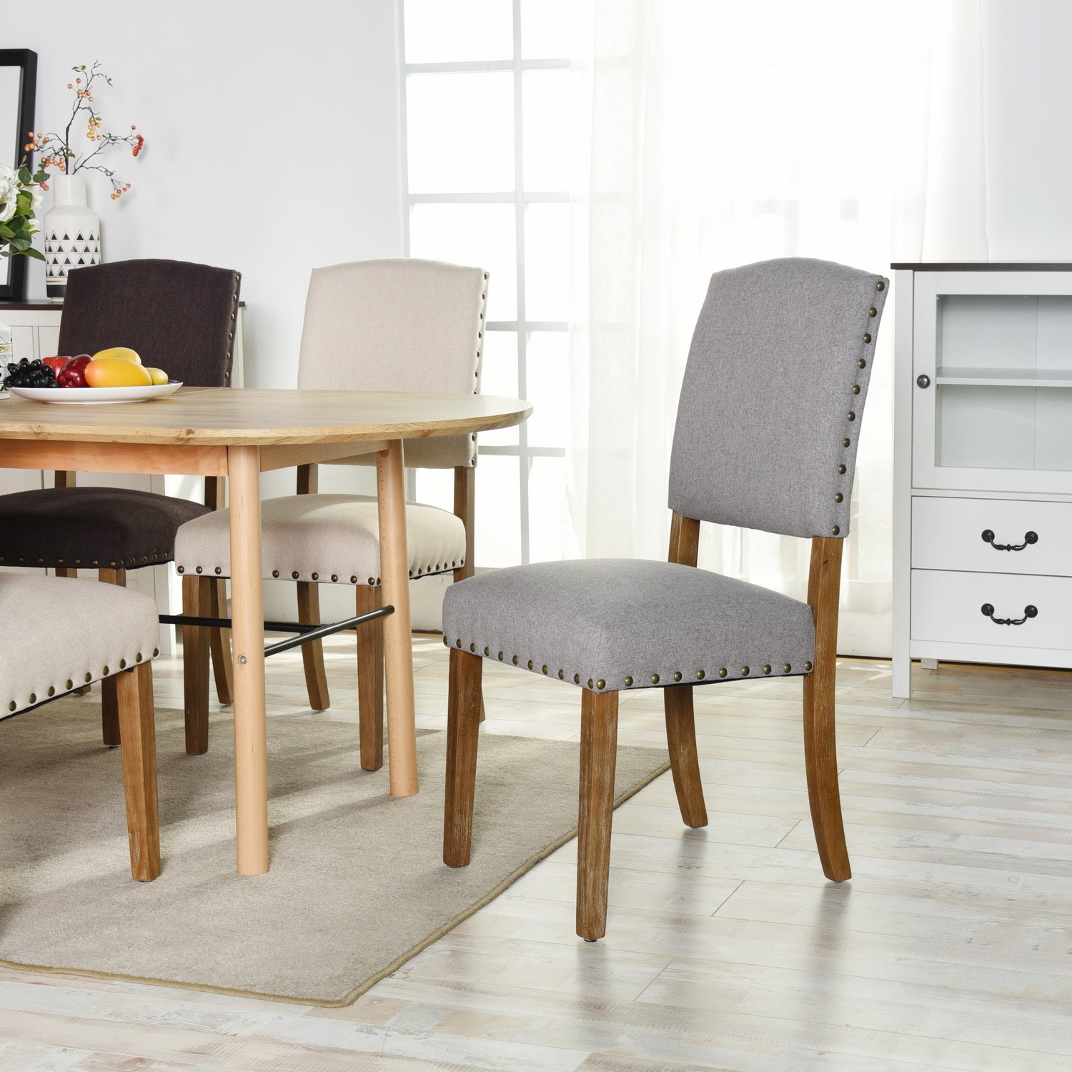 Homy Casa MAISIE GREY FABRIC 2 PCS Dining Chair Comfortable Seating for Dining Room Open Box
