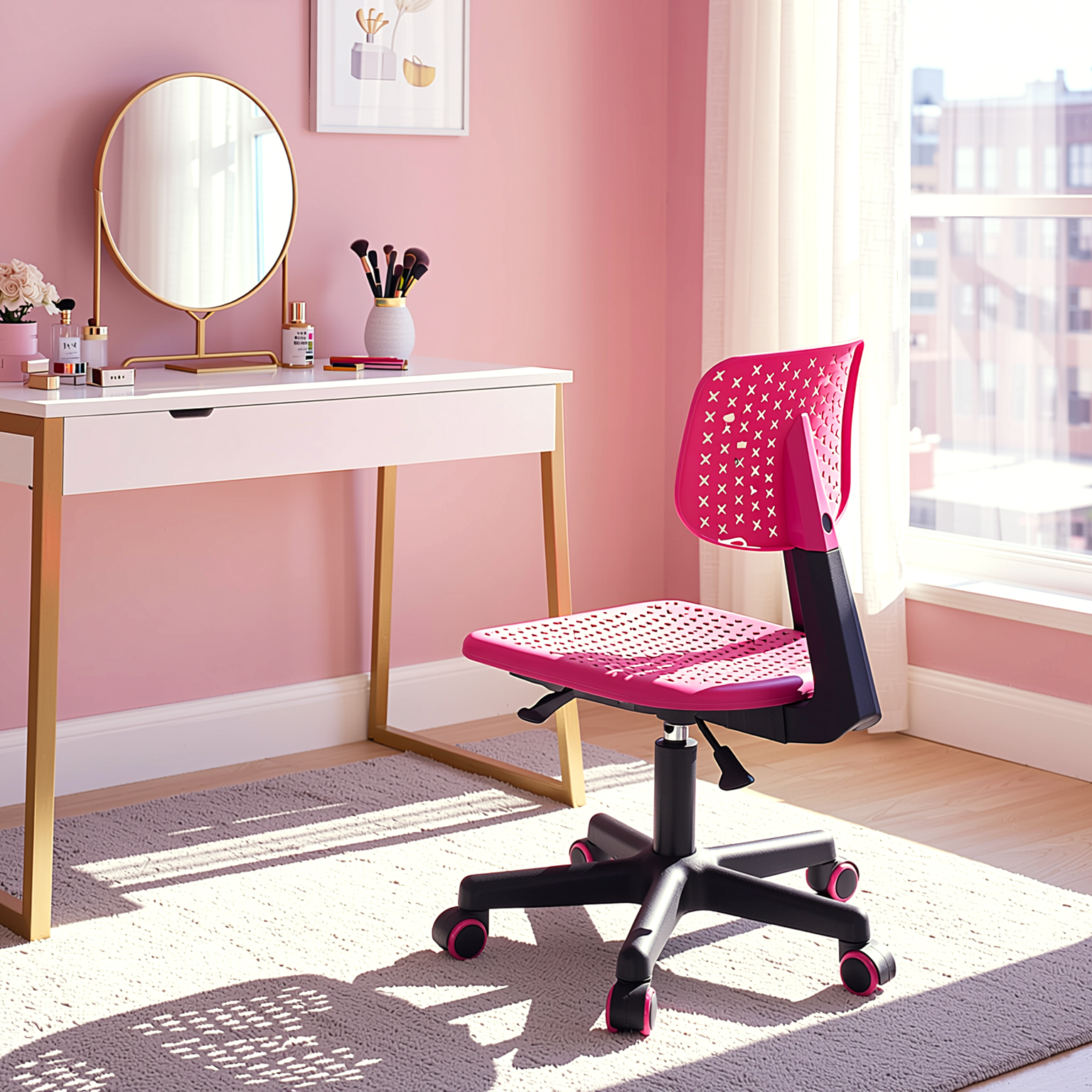IWC Adjustable Swivel Study Chair with Ergonomic Design Pink