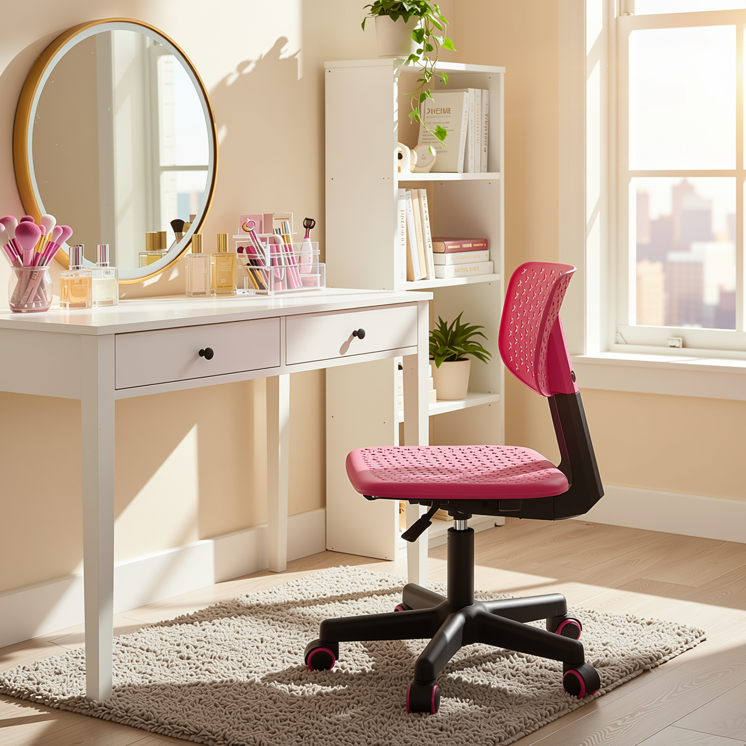 IWC Adjustable Swivel Study Chair with Ergonomic Design Pink