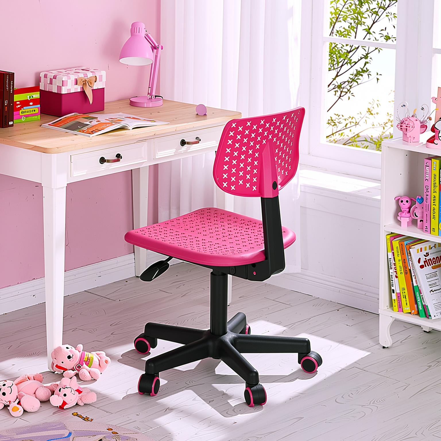 IWC Adjustable Swivel Study Chair with Ergonomic Design Pink