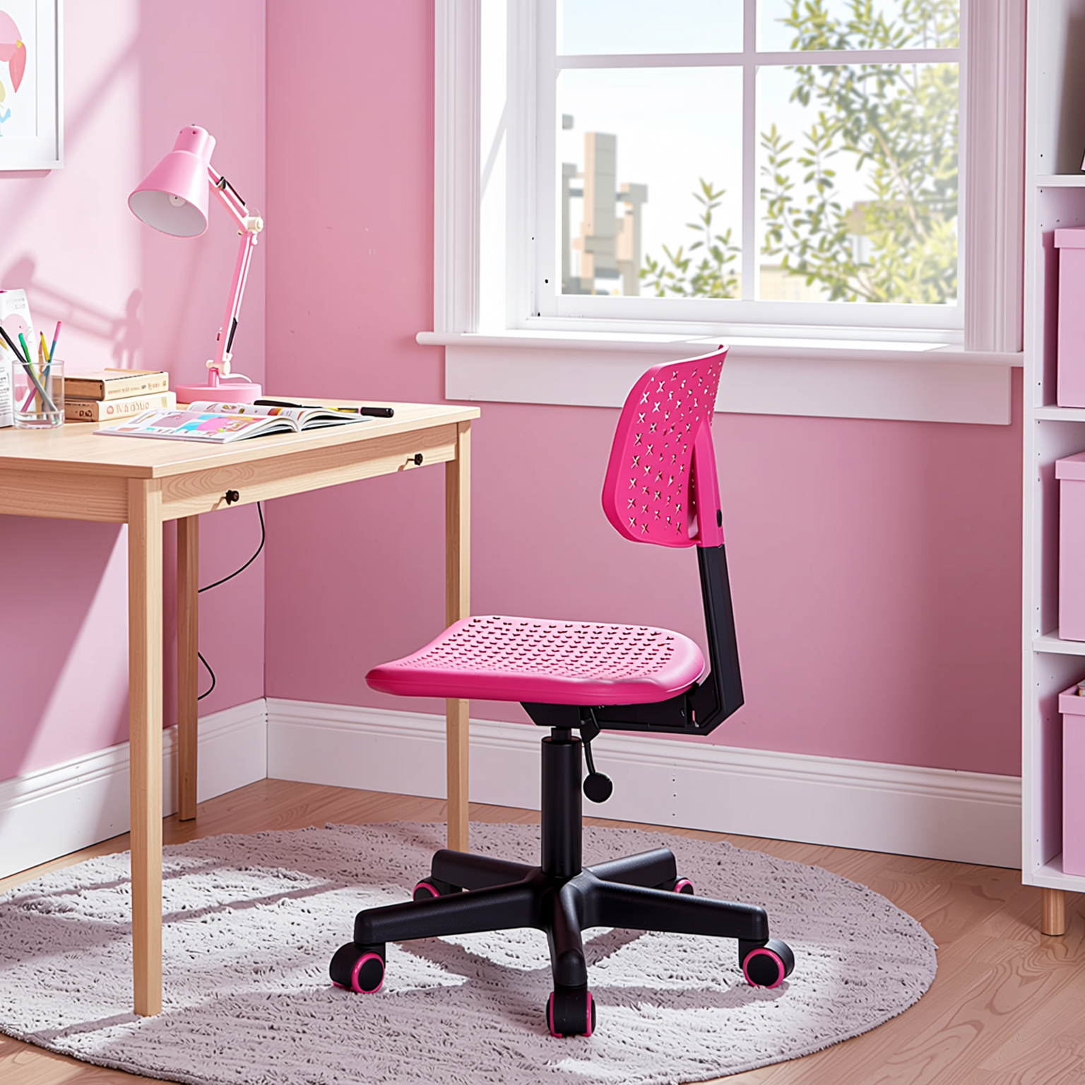 IWC Adjustable Swivel Study Chair with Ergonomic Design Pink