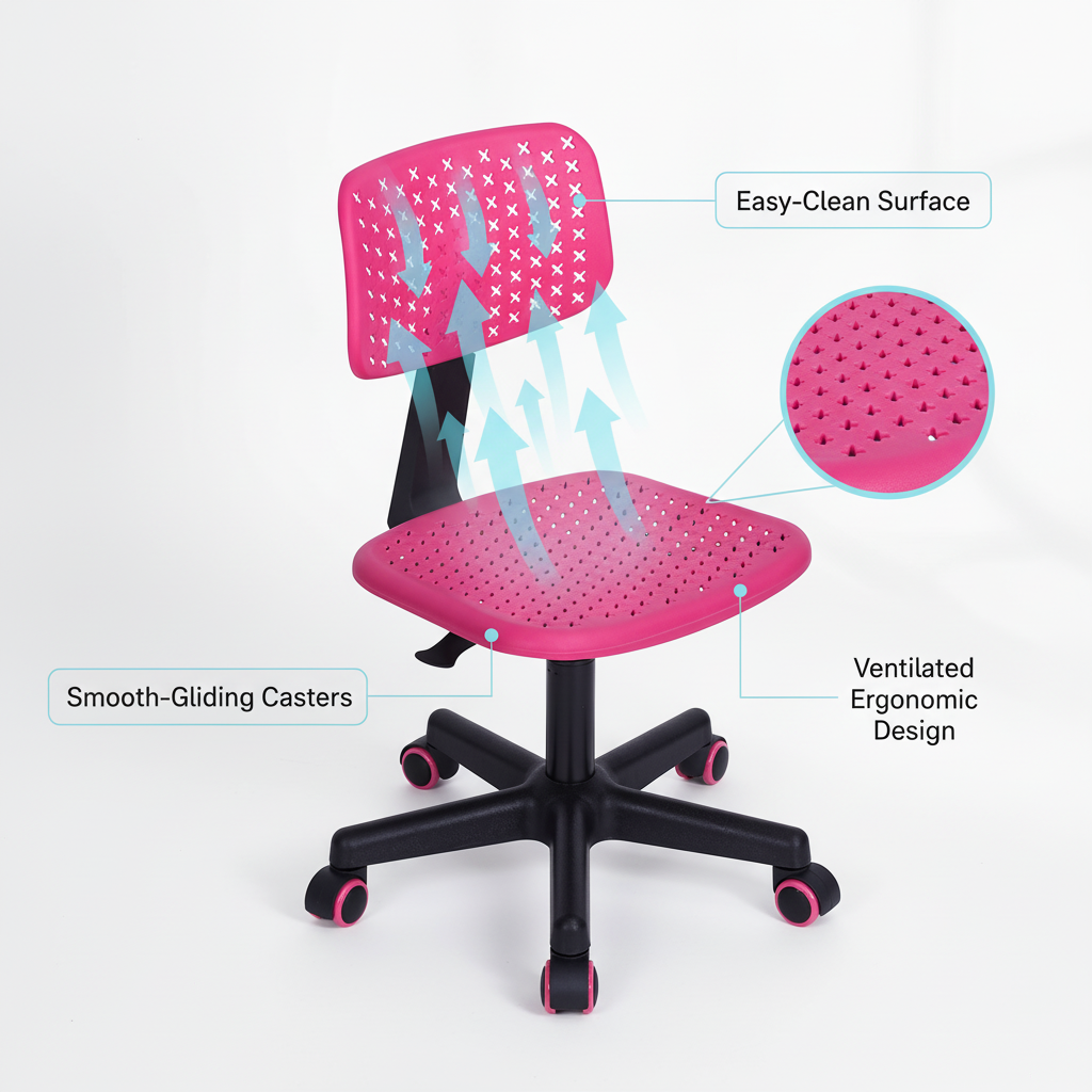 IWC Adjustable Swivel Study Chair with Ergonomic Design Pink
