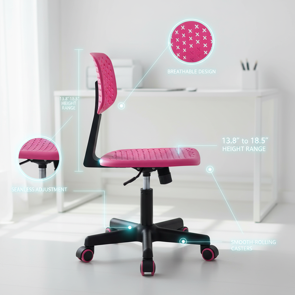 IWC Adjustable Swivel Study Chair with Ergonomic Design Pink